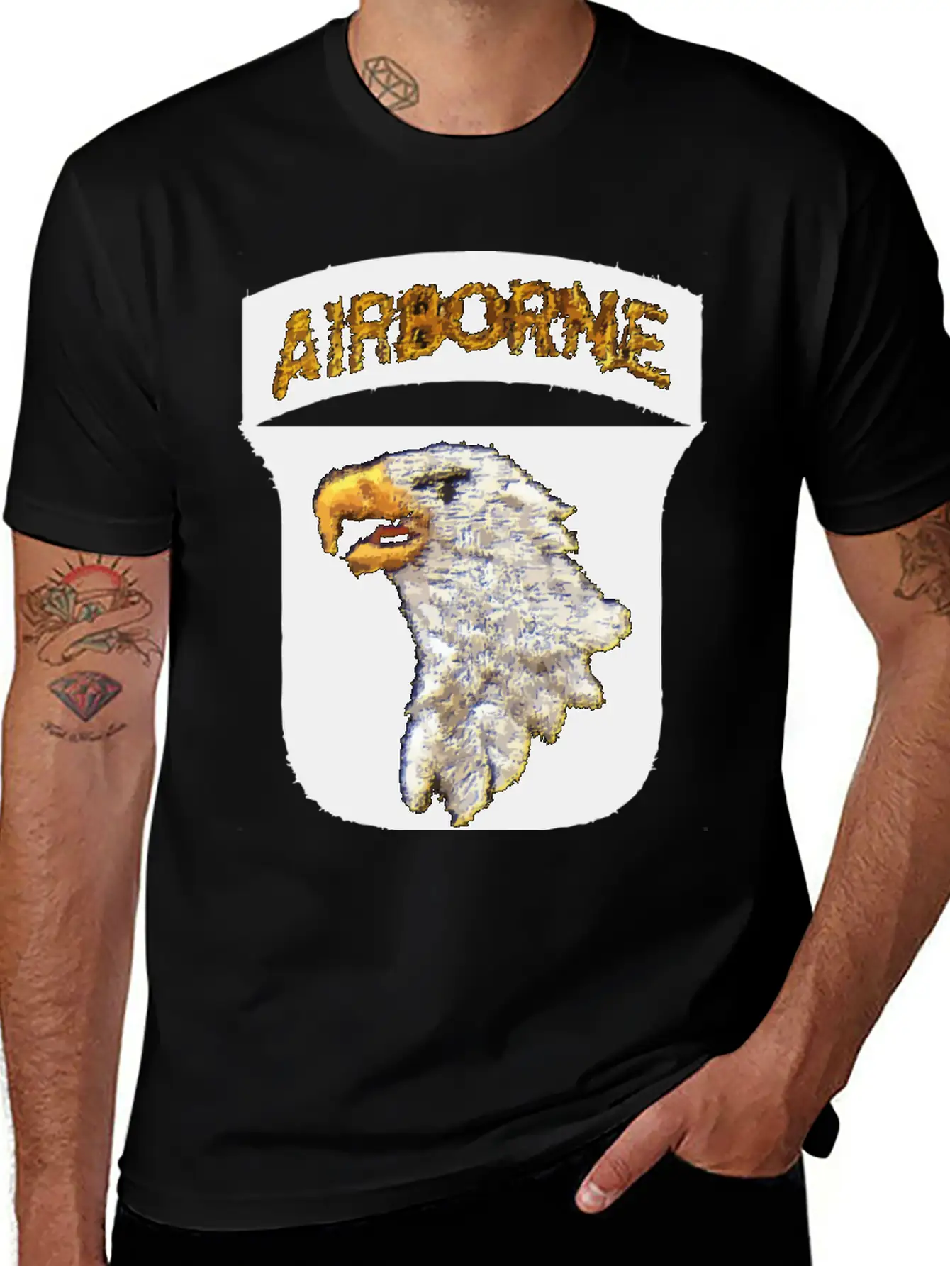 101st AB Type 8 Patch Airborne - WW2 LEFT Lightweight Cotton T-Shirt – Daily Comfort Graphic Shirt