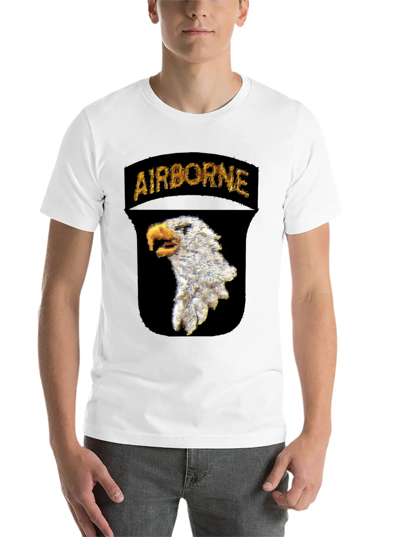 101st AB Type 8 Patch Airborne - WW2 LEFT Lightweight Cotton T-Shirt – Daily Comfort Graphic Shirt
