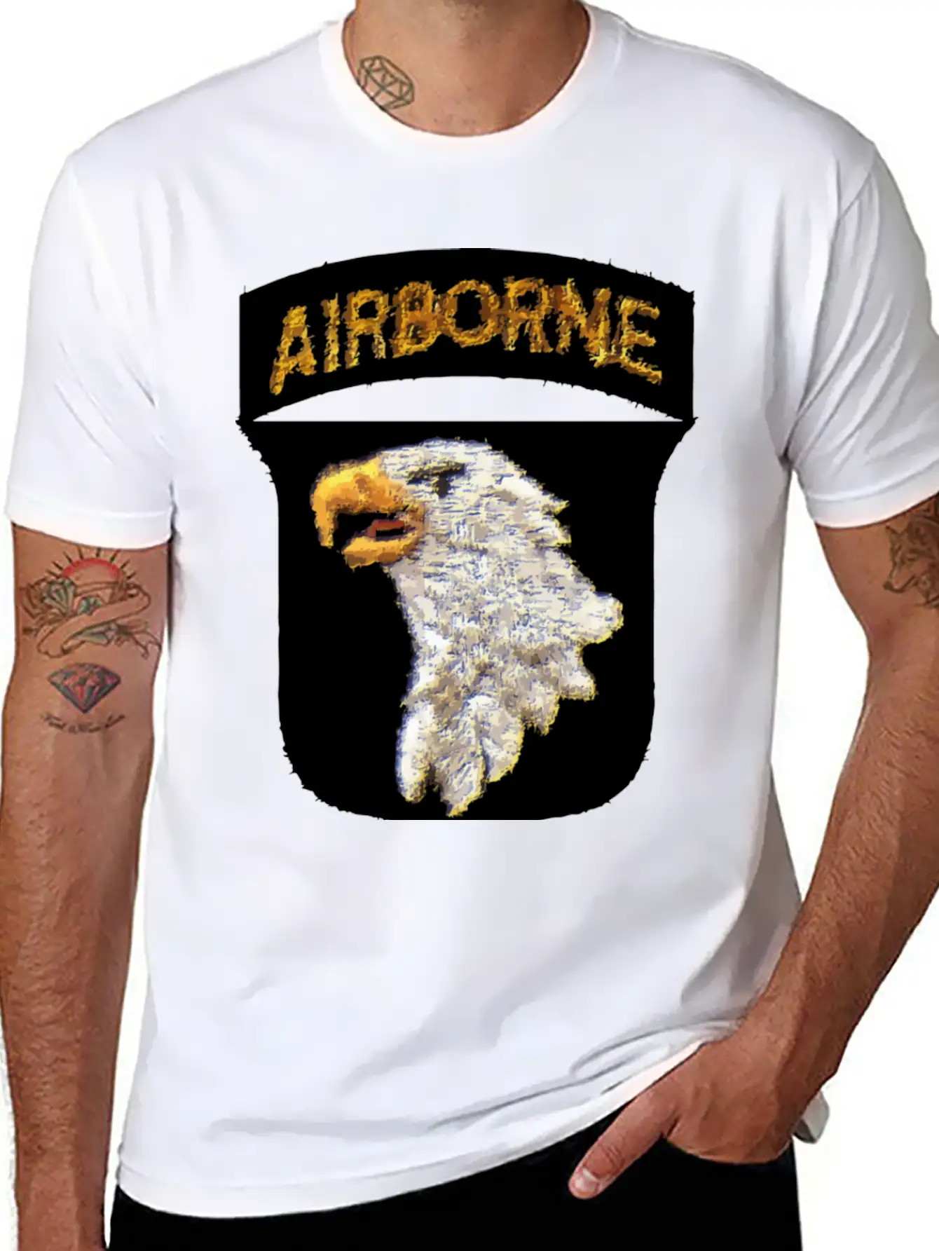 101st AB Type 8 Patch Airborne - WW2 LEFT Lightweight Cotton T-Shirt – Daily Comfort Graphic Shirt