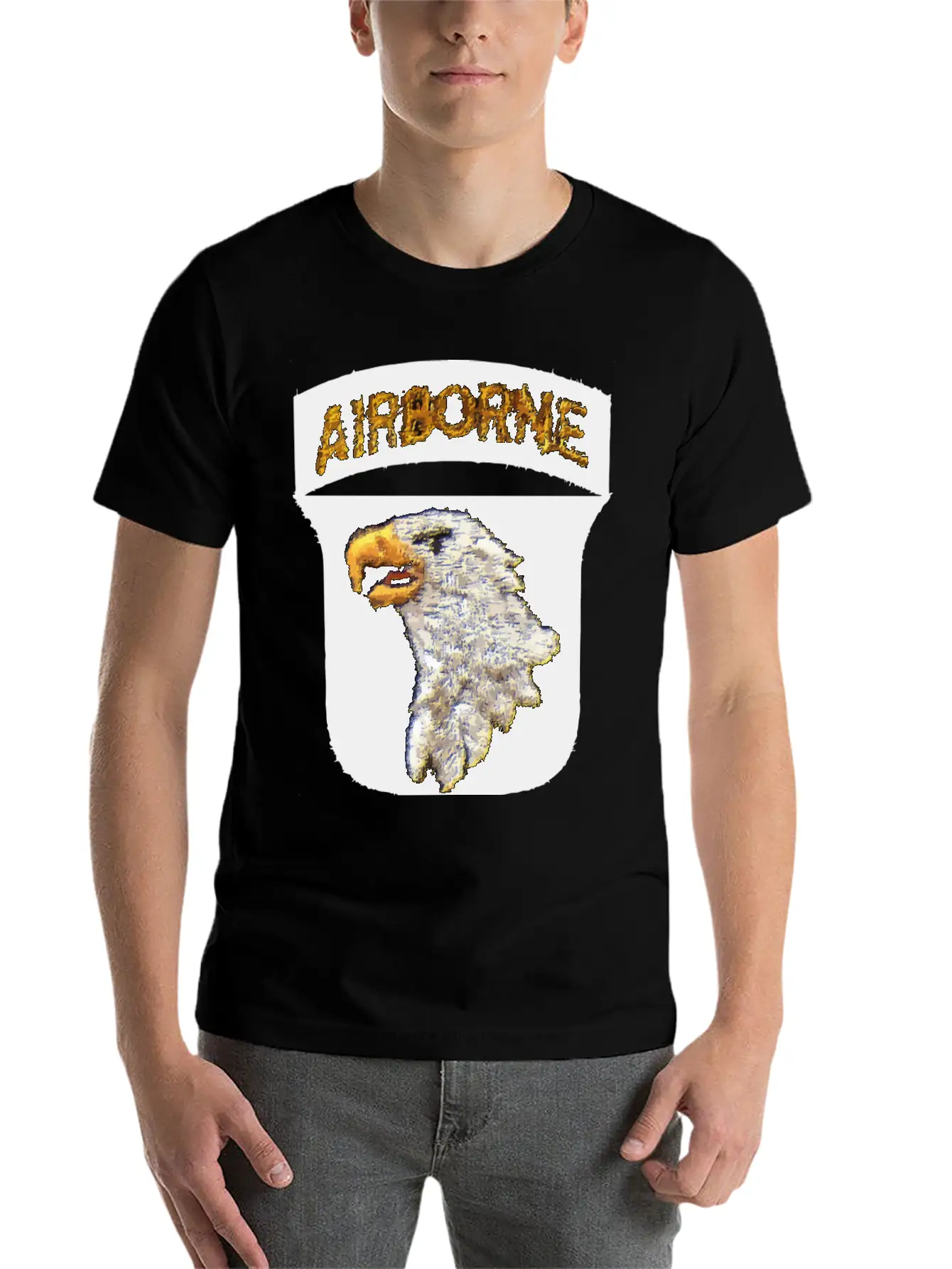 101st AB Type 8 Patch Airborne - WW2 LEFT Lightweight Cotton T-Shirt – Daily Comfort Graphic Shirt