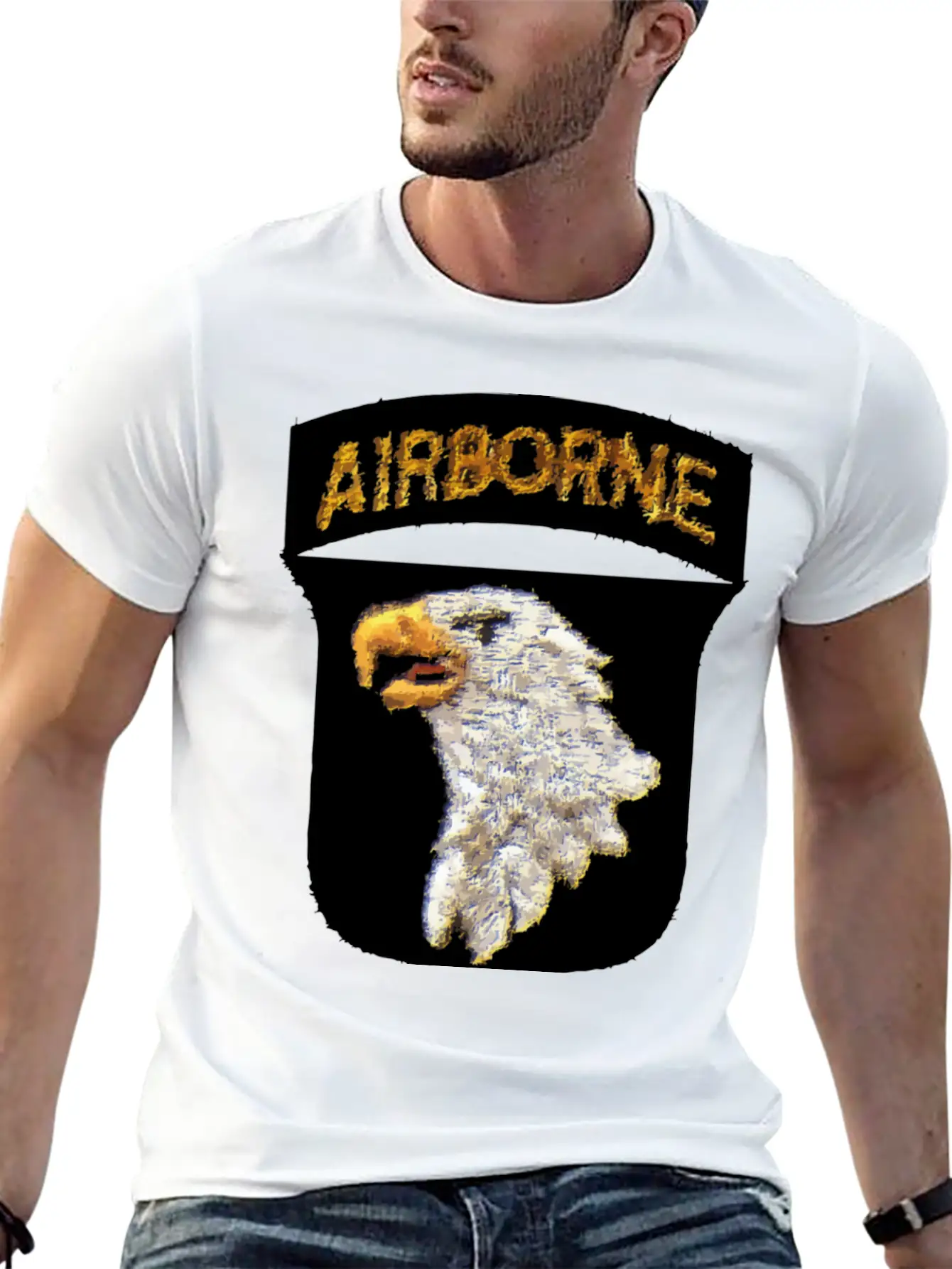 101st AB Type 8 Patch Airborne - WW2 LEFT Lightweight Cotton T-Shirt – Daily Comfort Graphic Shirt