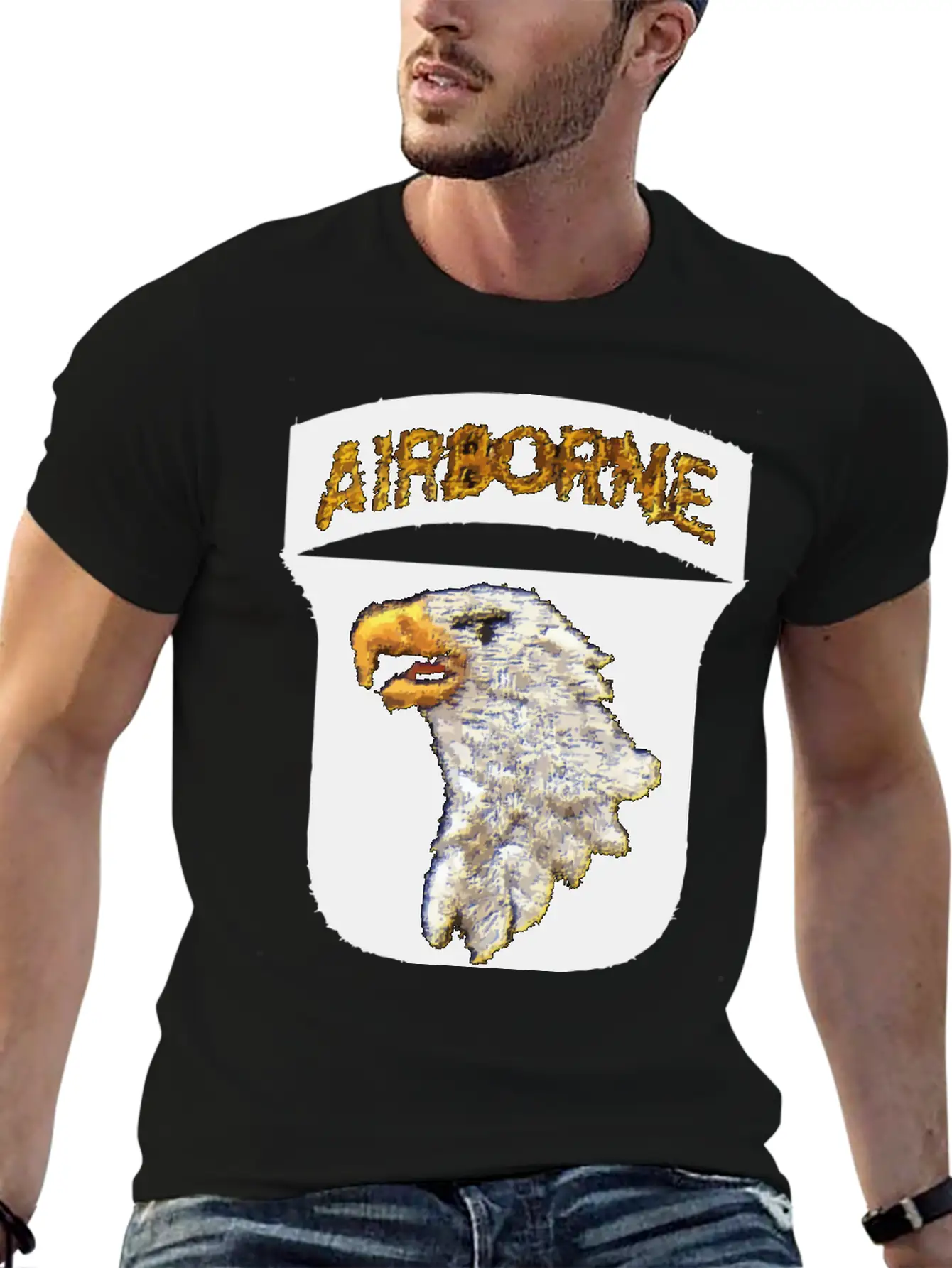 101st AB Type 8 Patch Airborne - WW2 LEFT Lightweight Cotton T-Shirt – Daily Comfort Graphic Shirt