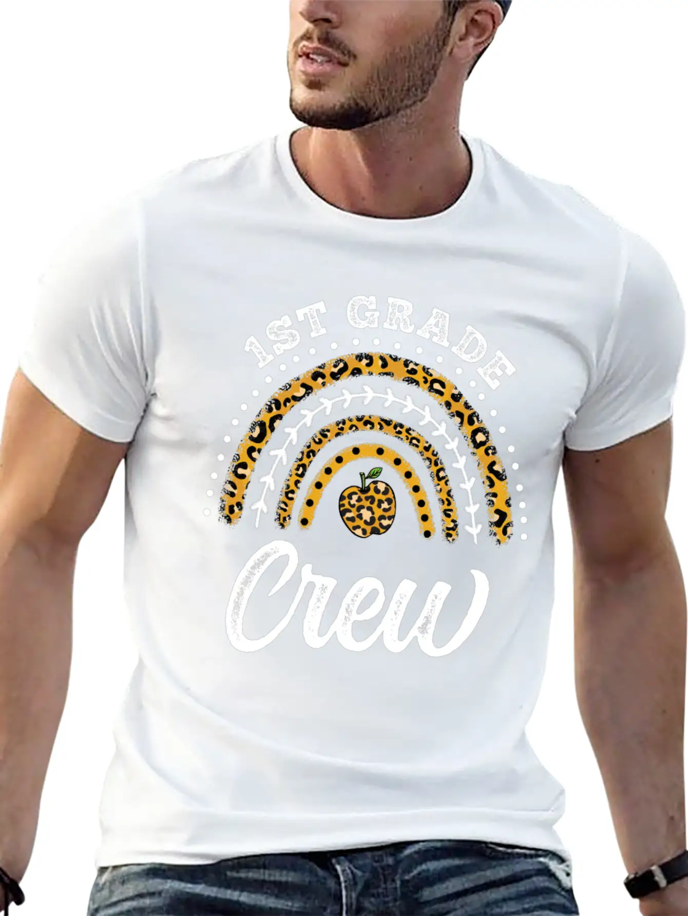 1st Grade Crew Leopard Rainbow Back To School Classic Fit Graphic Tee For Daily Comfort – Unisex Cotton Shirt