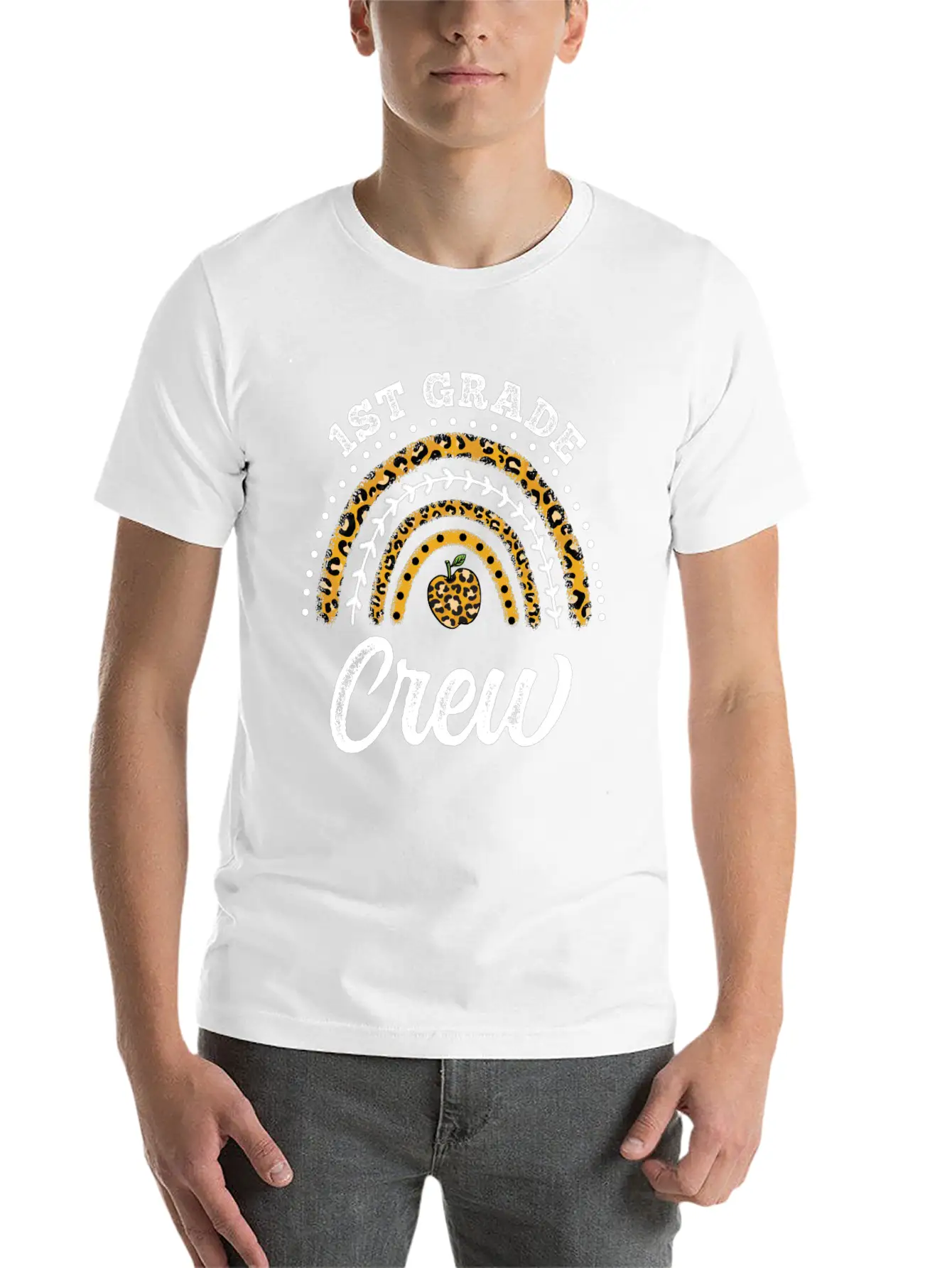 1st Grade Crew Leopard Rainbow Back To School Classic Fit Graphic Tee For Daily Comfort – Unisex Cotton Shirt