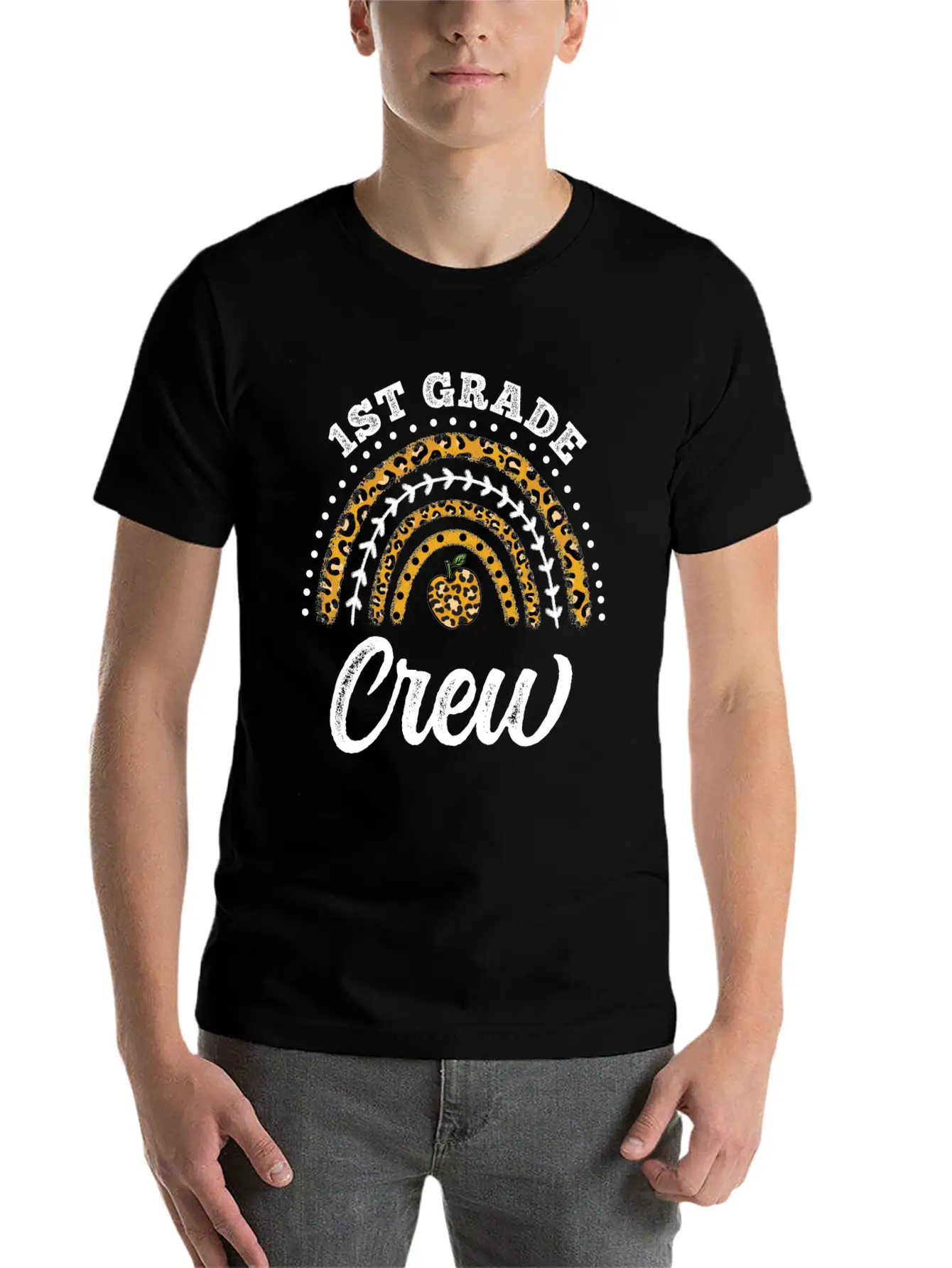 1st Grade Crew Leopard Rainbow Back To School Classic Fit Graphic Tee For Daily Comfort – Unisex Cotton Shirt