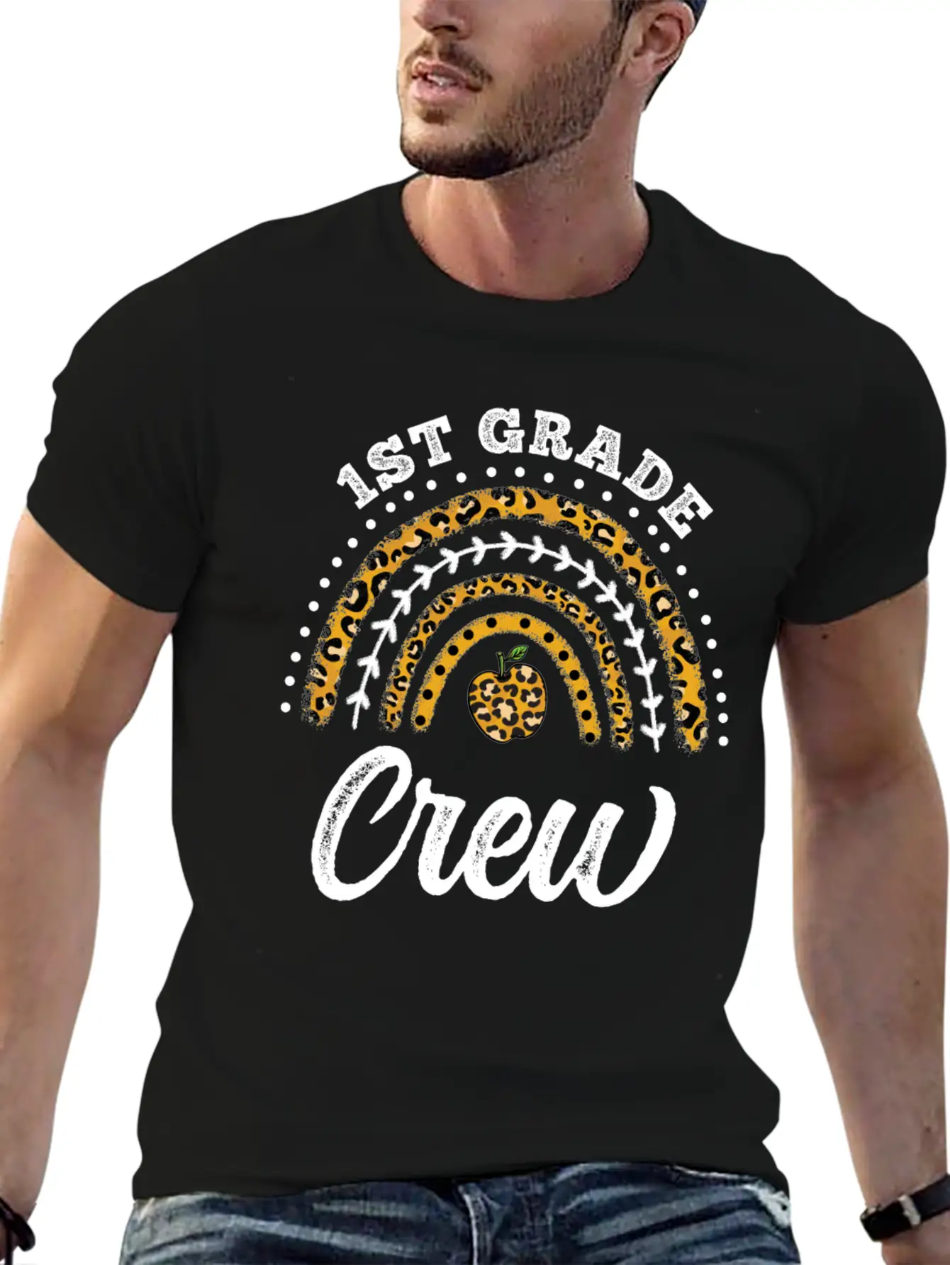 1st Grade Crew Leopard Rainbow Back To School Classic Fit Graphic Tee For Daily Comfort – Unisex Cotton Shirt