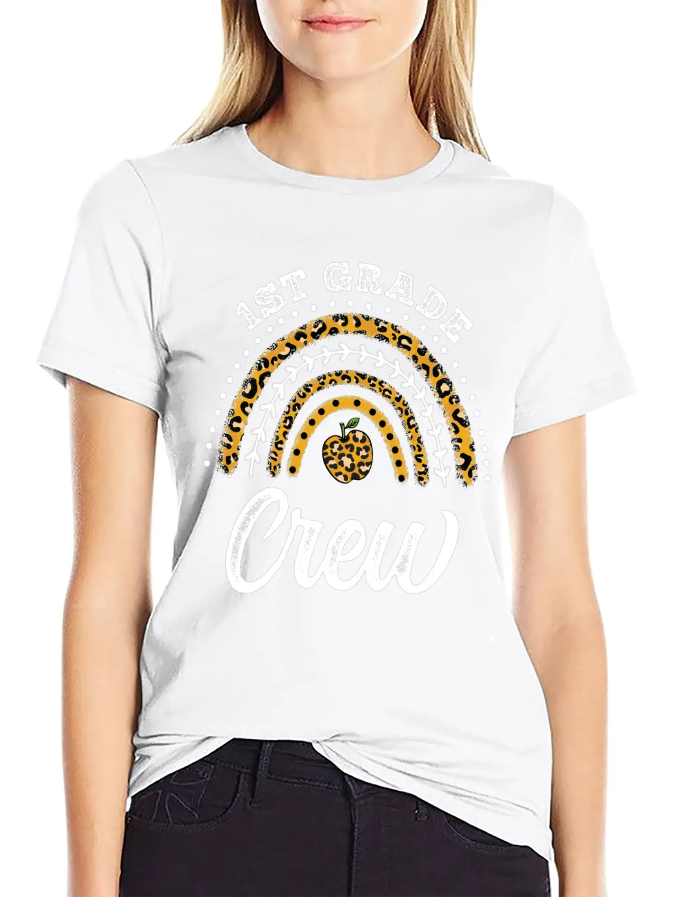 1st Grade Crew Leopard Rainbow Back To School Classic Fit Graphic Tee For Daily Comfort – Unisex Cotton Shirt