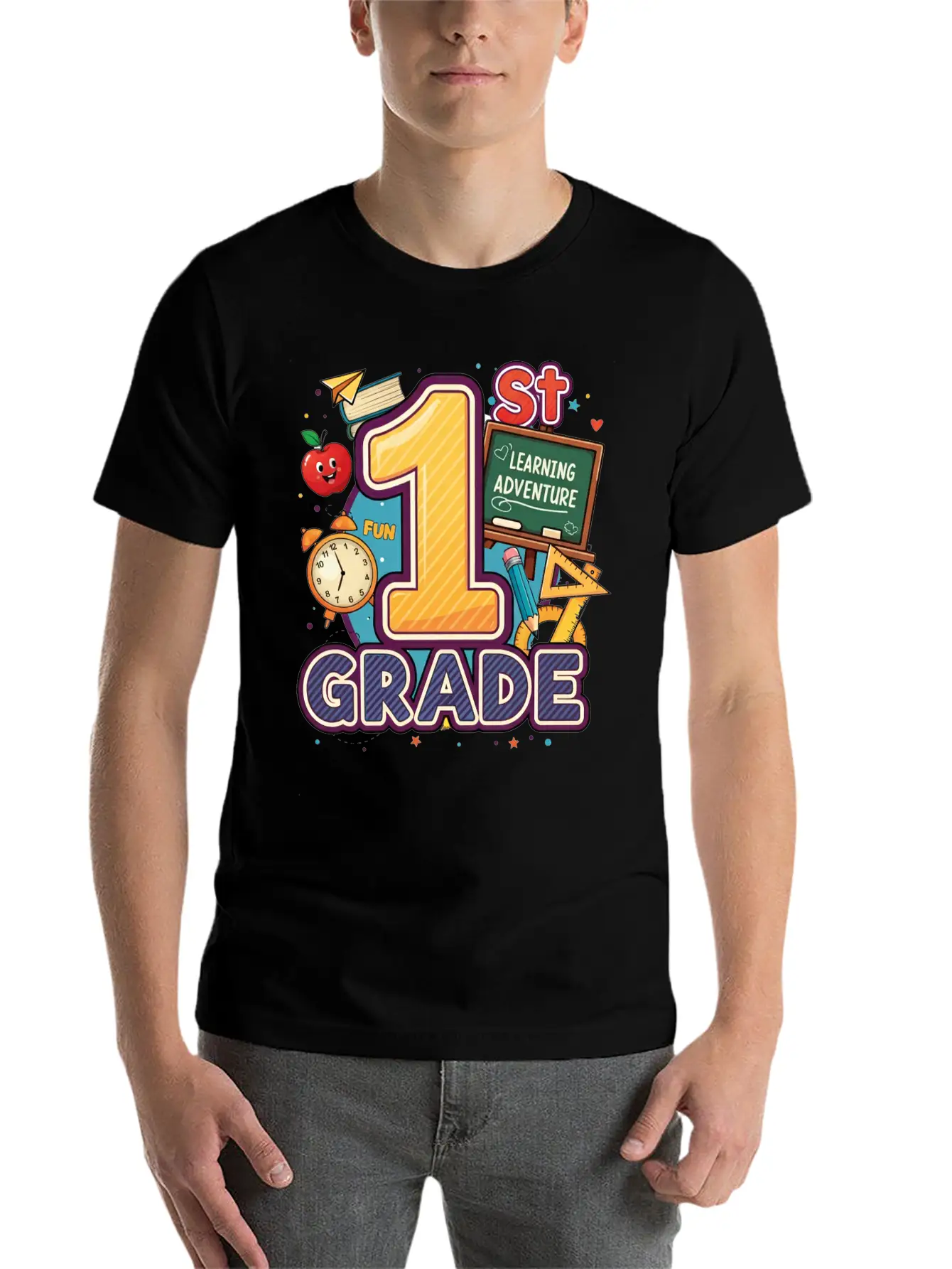1st Grade - Learning Adventure | By Asarteon Classic Crew Neck Graphic Tee – Everyday Minimal Look