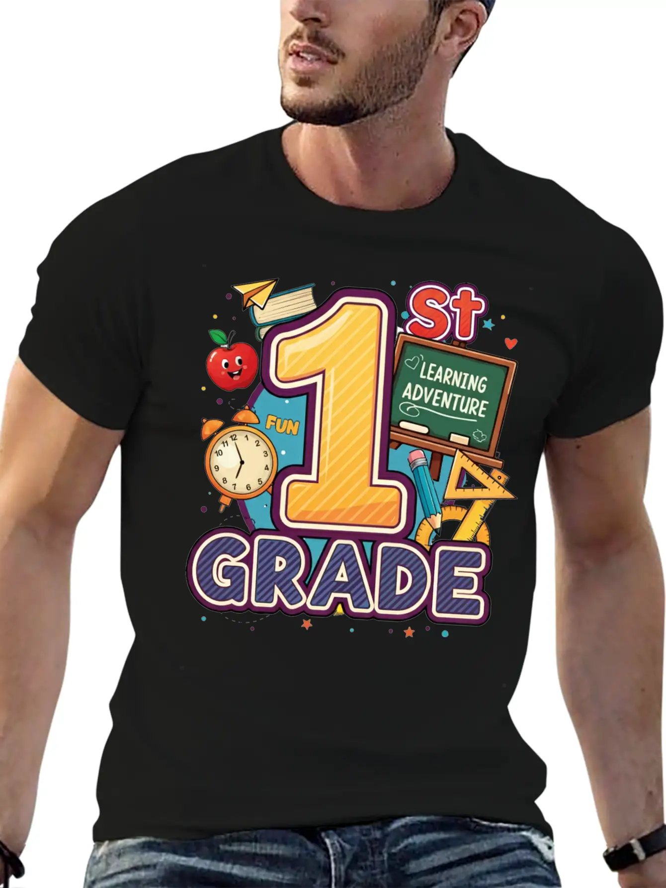 1st Grade - Learning Adventure | By Asarteon Classic Crew Neck Graphic Tee – Everyday Minimal Look