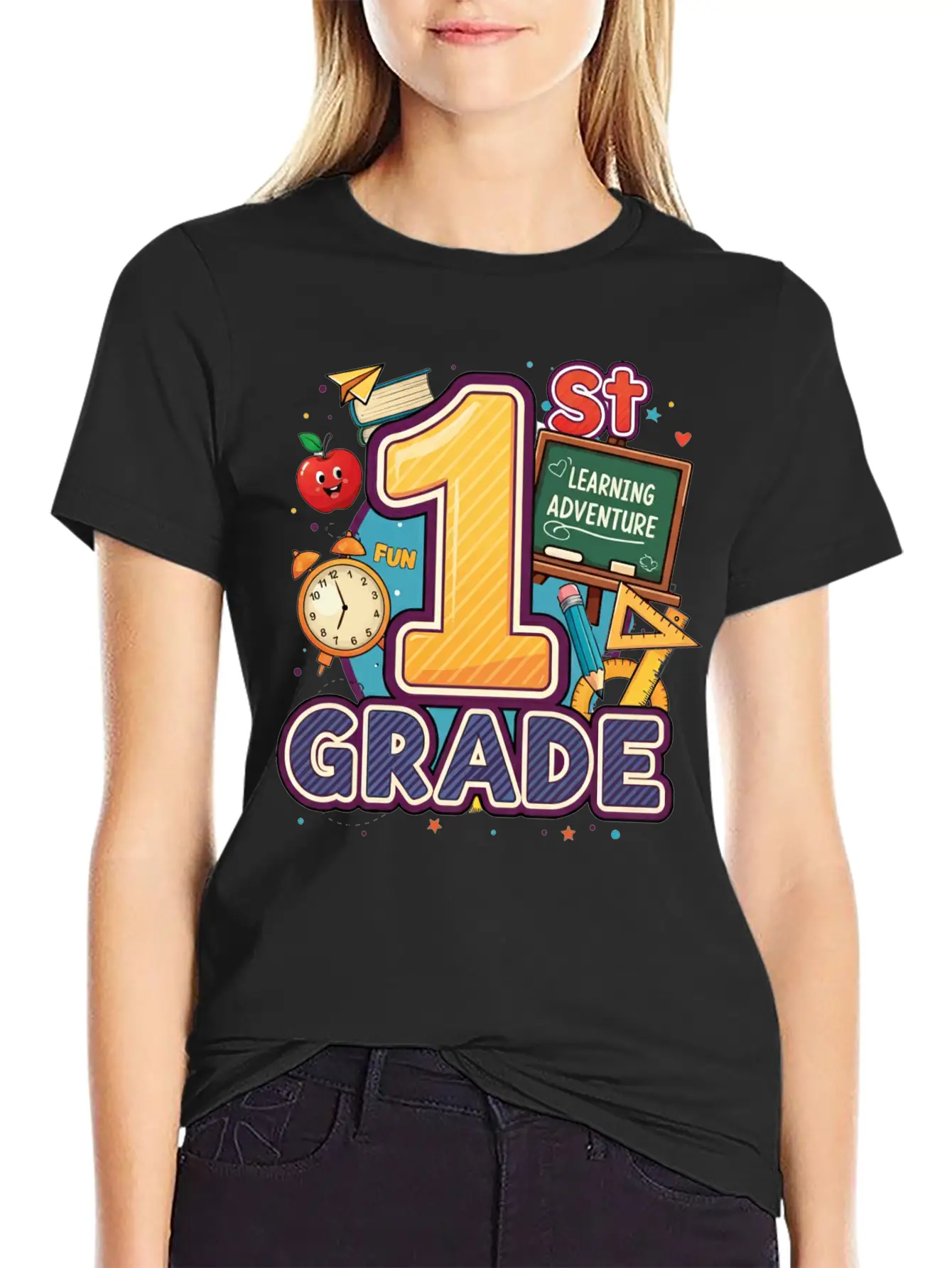 1st Grade - Learning Adventure | By Asarteon Classic Crew Neck Graphic Tee – Everyday Minimal Look