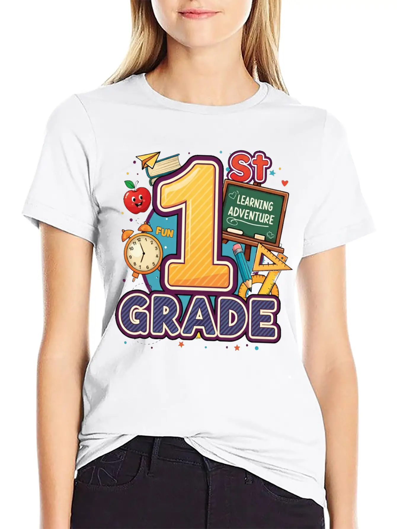 1st Grade - Learning Adventure | By Asarteon Classic Crew Neck Graphic Tee – Everyday Minimal Look