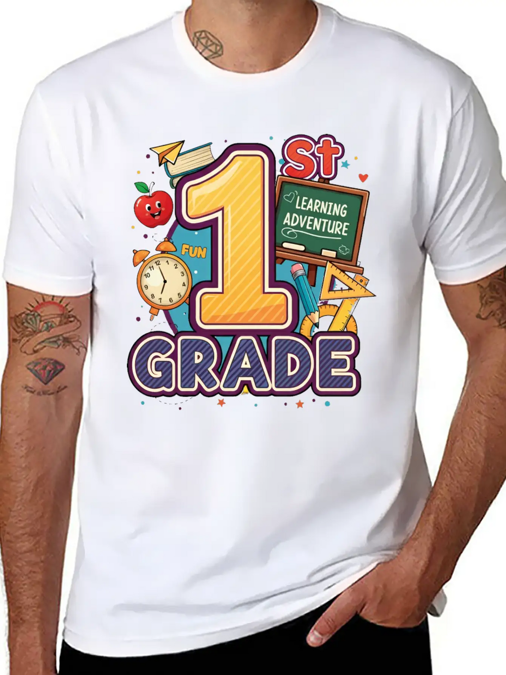1st Grade - Learning Adventure | By Asarteon Classic Crew Neck Graphic Tee – Everyday Minimal Look