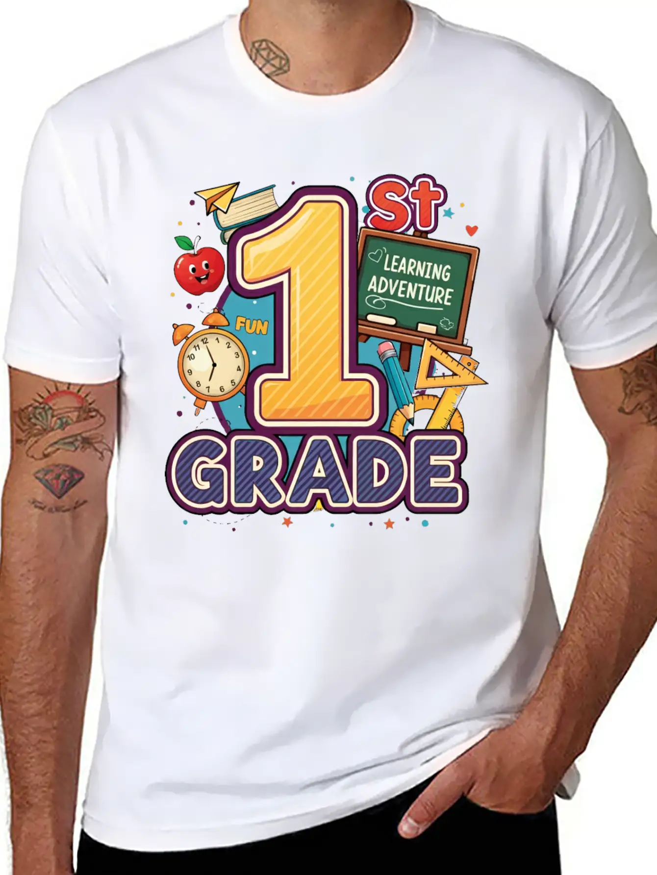 1st Grade - Learning Adventure | By Asarteon Classic Crew Neck Graphic Tee – Everyday Minimal Look