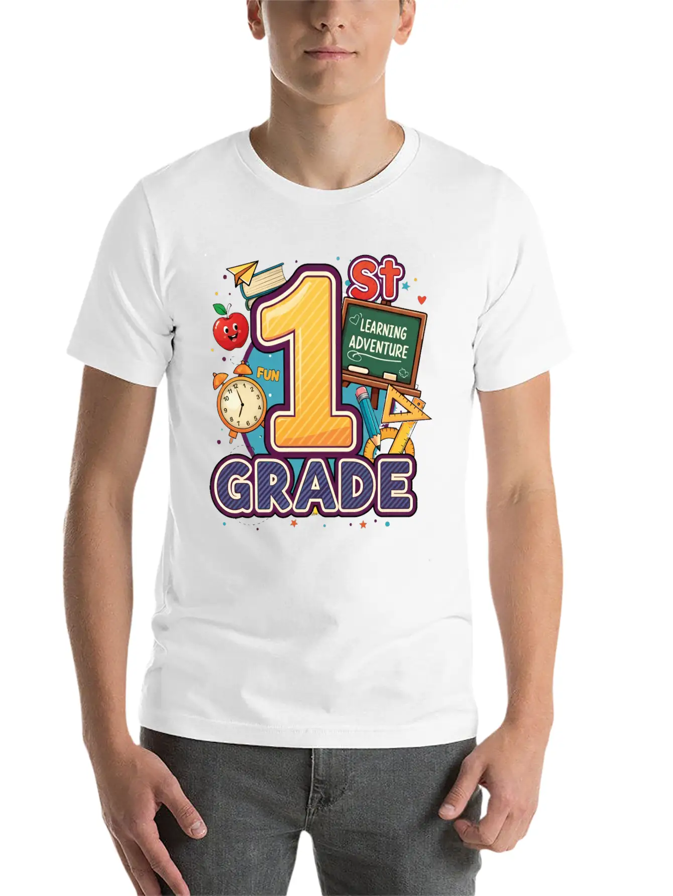 1st Grade - Learning Adventure | By Asarteon Classic Crew Neck Graphic Tee – Everyday Minimal Look