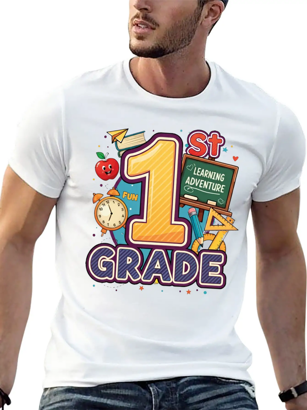 1st Grade - Learning Adventure | By Asarteon Classic Crew Neck Graphic Tee – Everyday Minimal Look