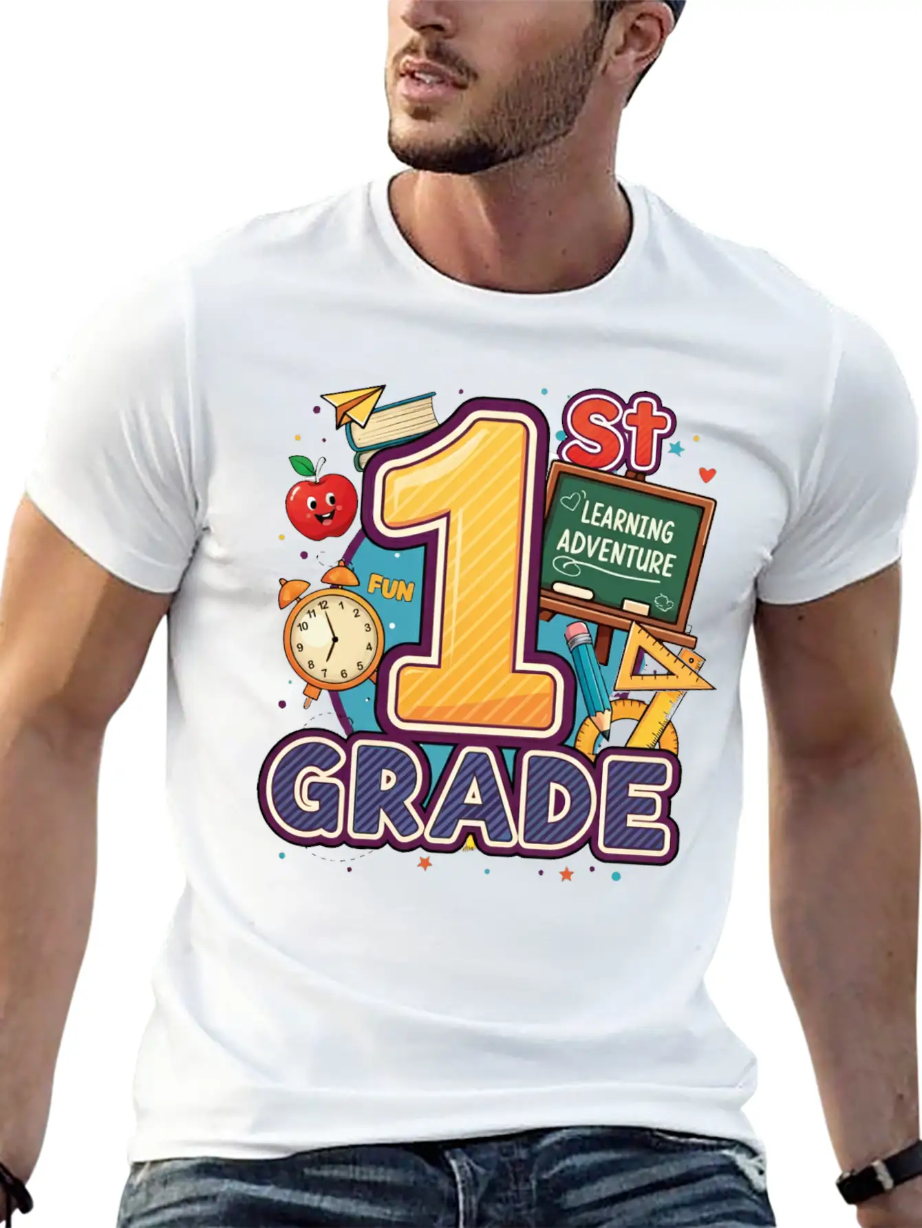 1st Grade - Learning Adventure | By Asarteon Classic Crew Neck Graphic Tee – Everyday Minimal Look