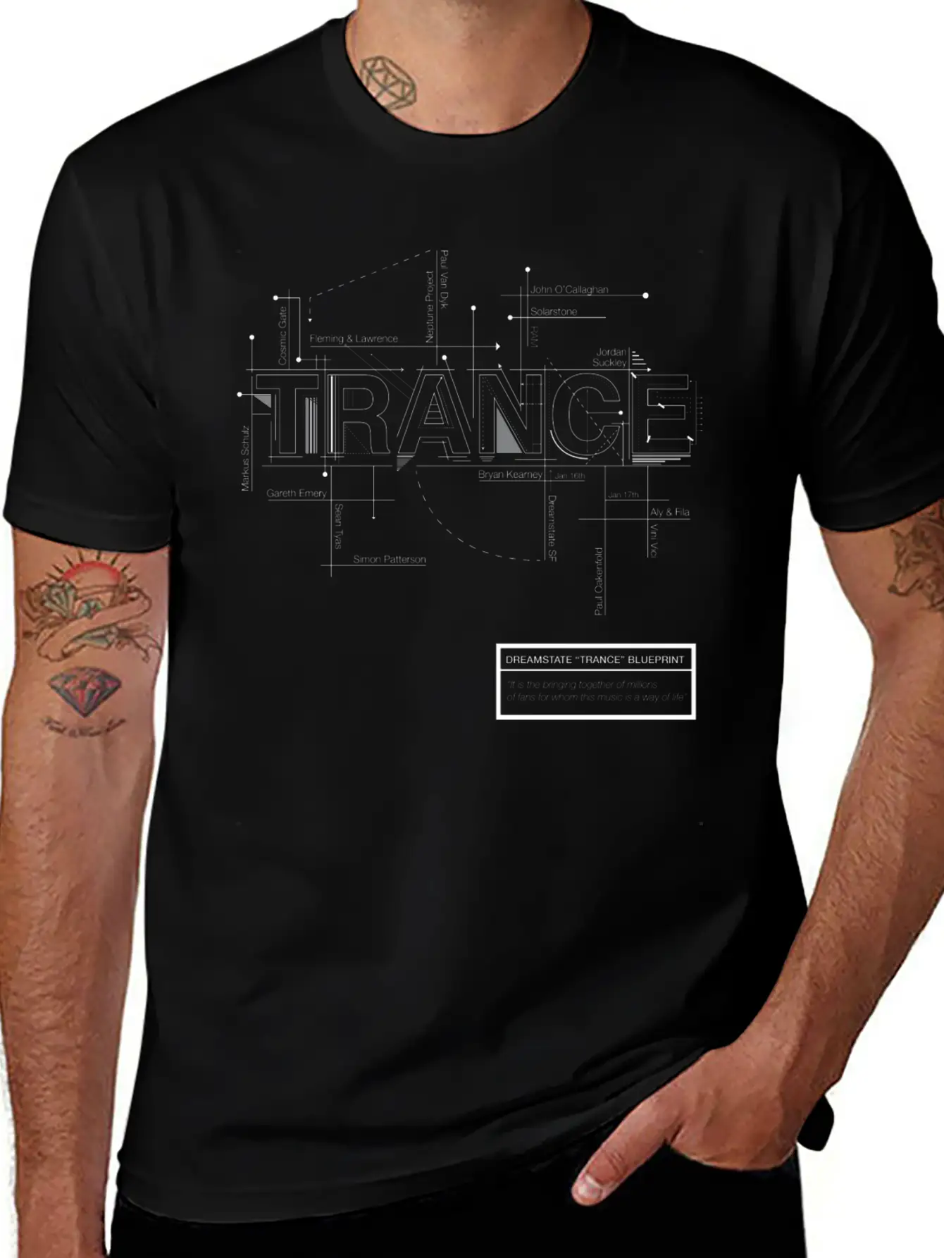 2016 Dreamstate SF TRANCE - White Print Relaxed Everyday Tee – Lightweight And Durable Cotton