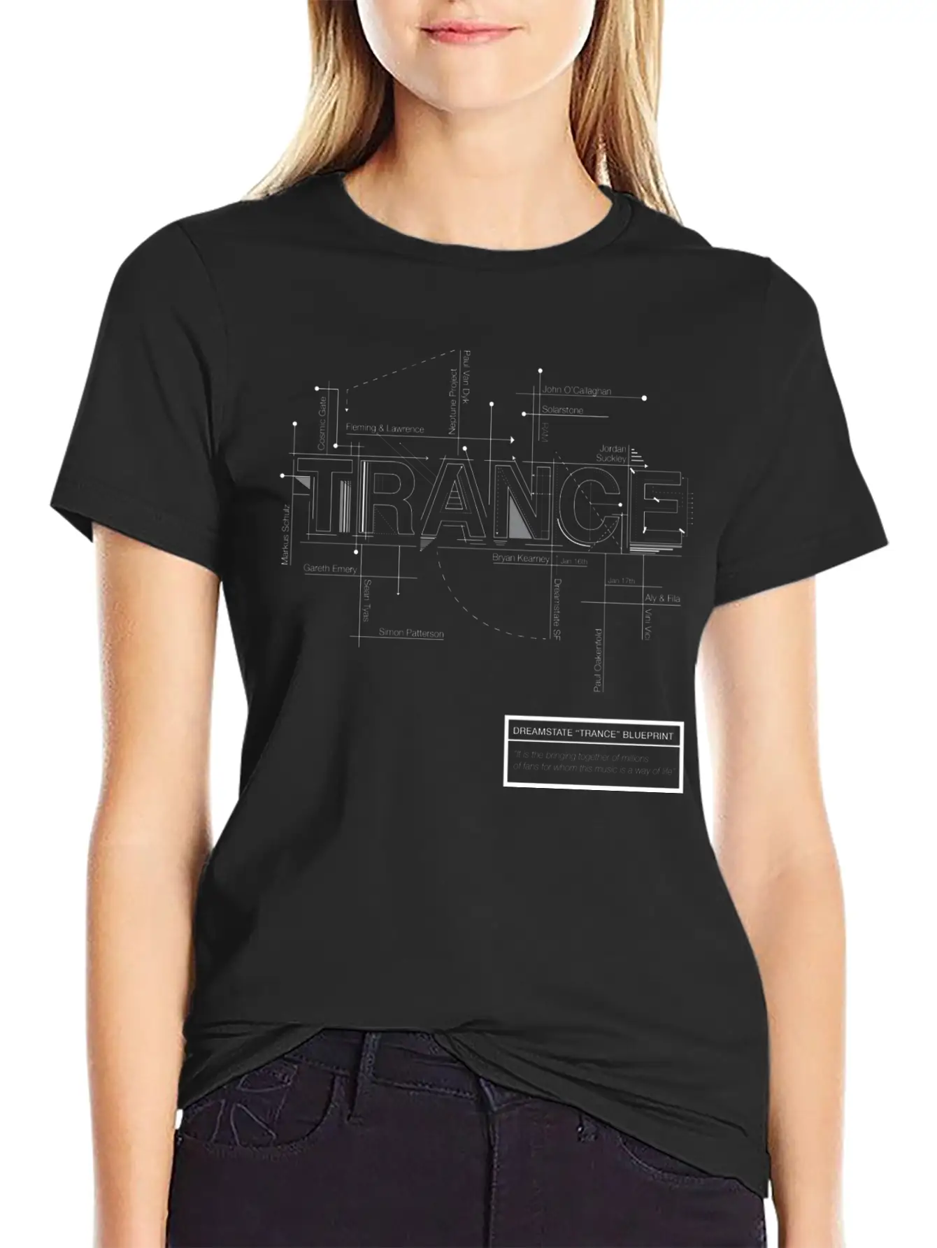 2016 Dreamstate SF TRANCE - White Print Relaxed Everyday Tee – Lightweight And Durable Cotton