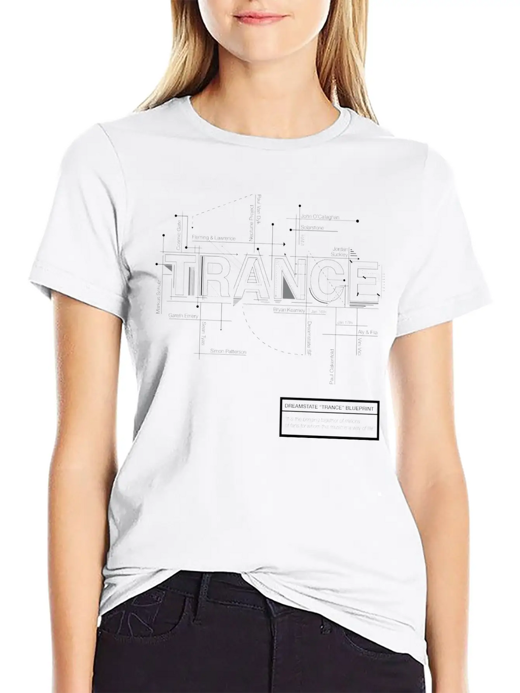 2016 Dreamstate SF TRANCE - White Print Relaxed Everyday Tee – Lightweight And Durable Cotton