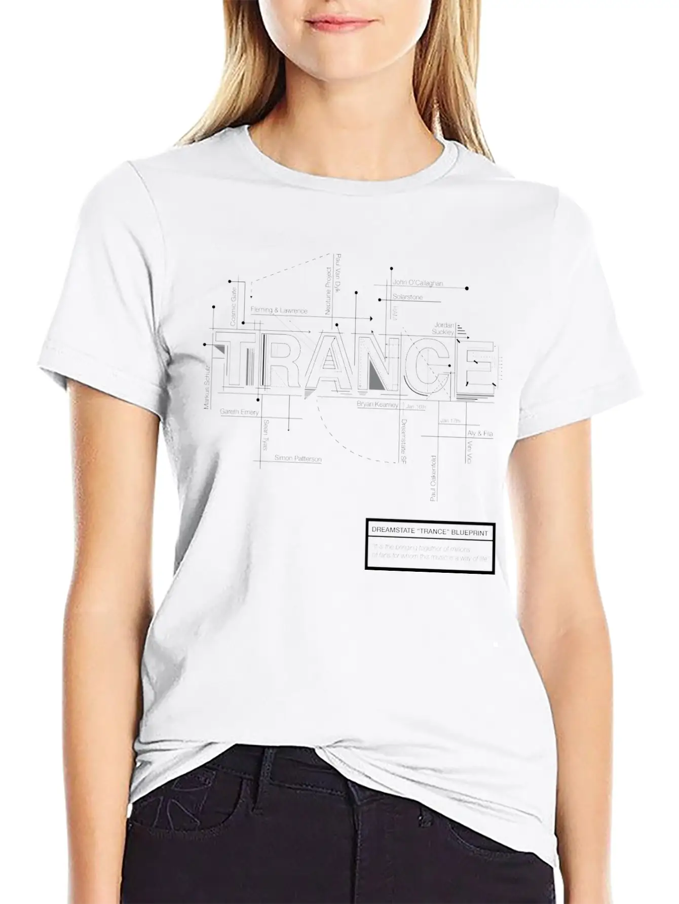 2016 Dreamstate SF TRANCE - White Print Relaxed Everyday Tee – Lightweight And Durable Cotton