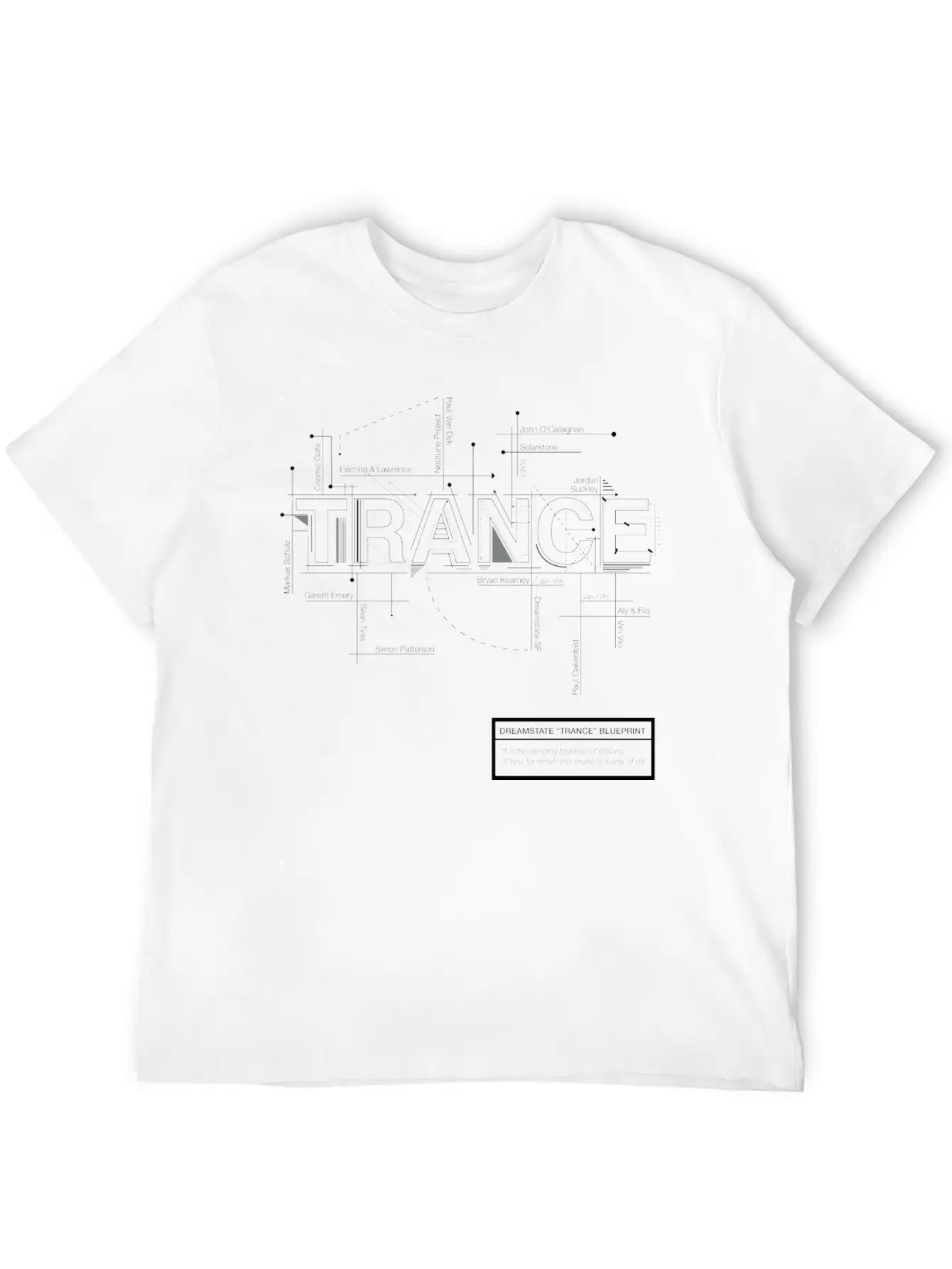 2016 Dreamstate SF TRANCE - White Print Relaxed Everyday Tee – Lightweight And Durable Cotton