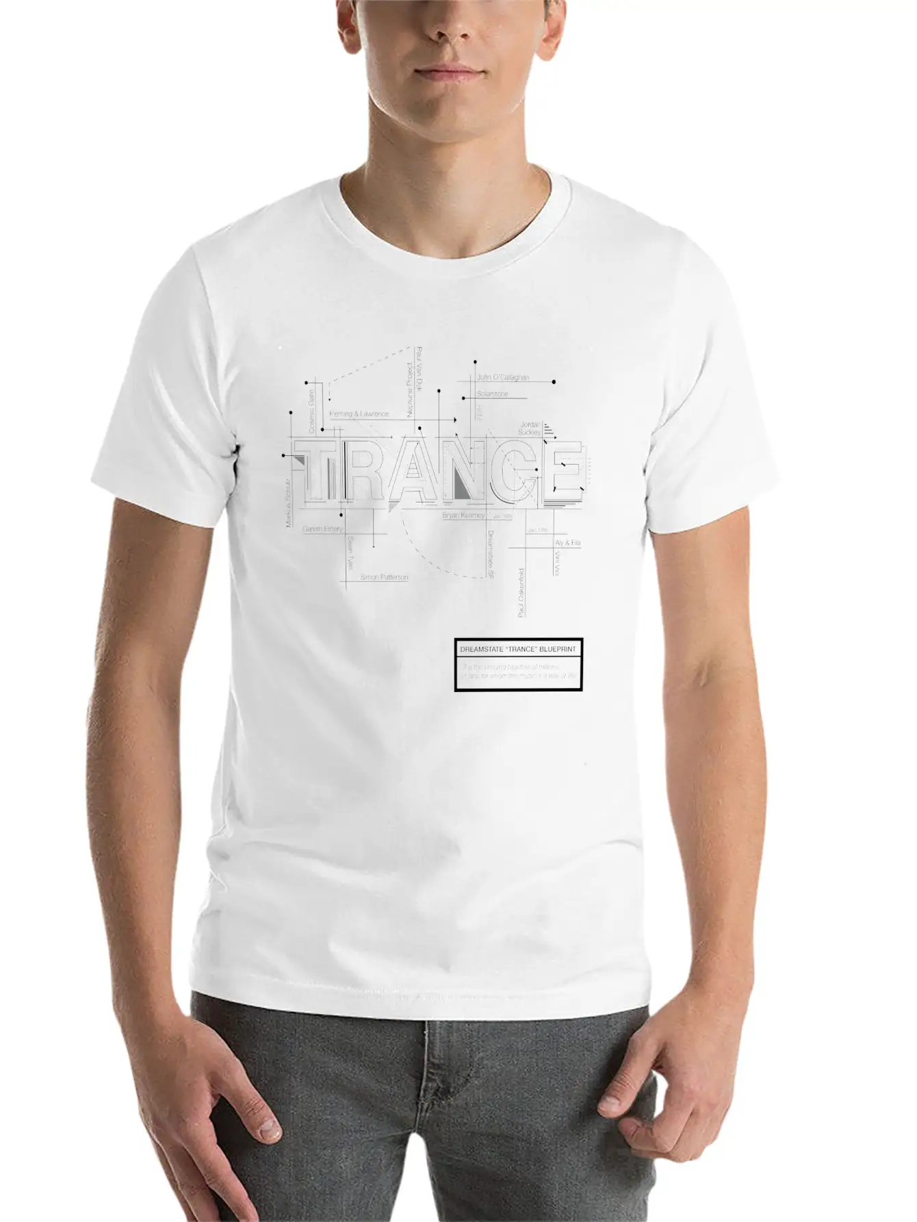 2016 Dreamstate SF TRANCE - White Print Relaxed Everyday Tee – Lightweight And Durable Cotton