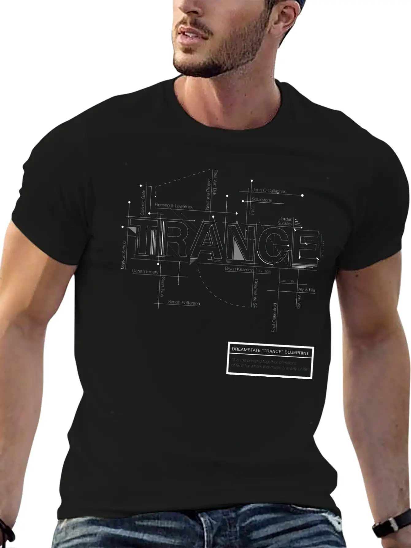 2016 Dreamstate SF TRANCE - White Print Relaxed Everyday Tee – Lightweight And Durable Cotton