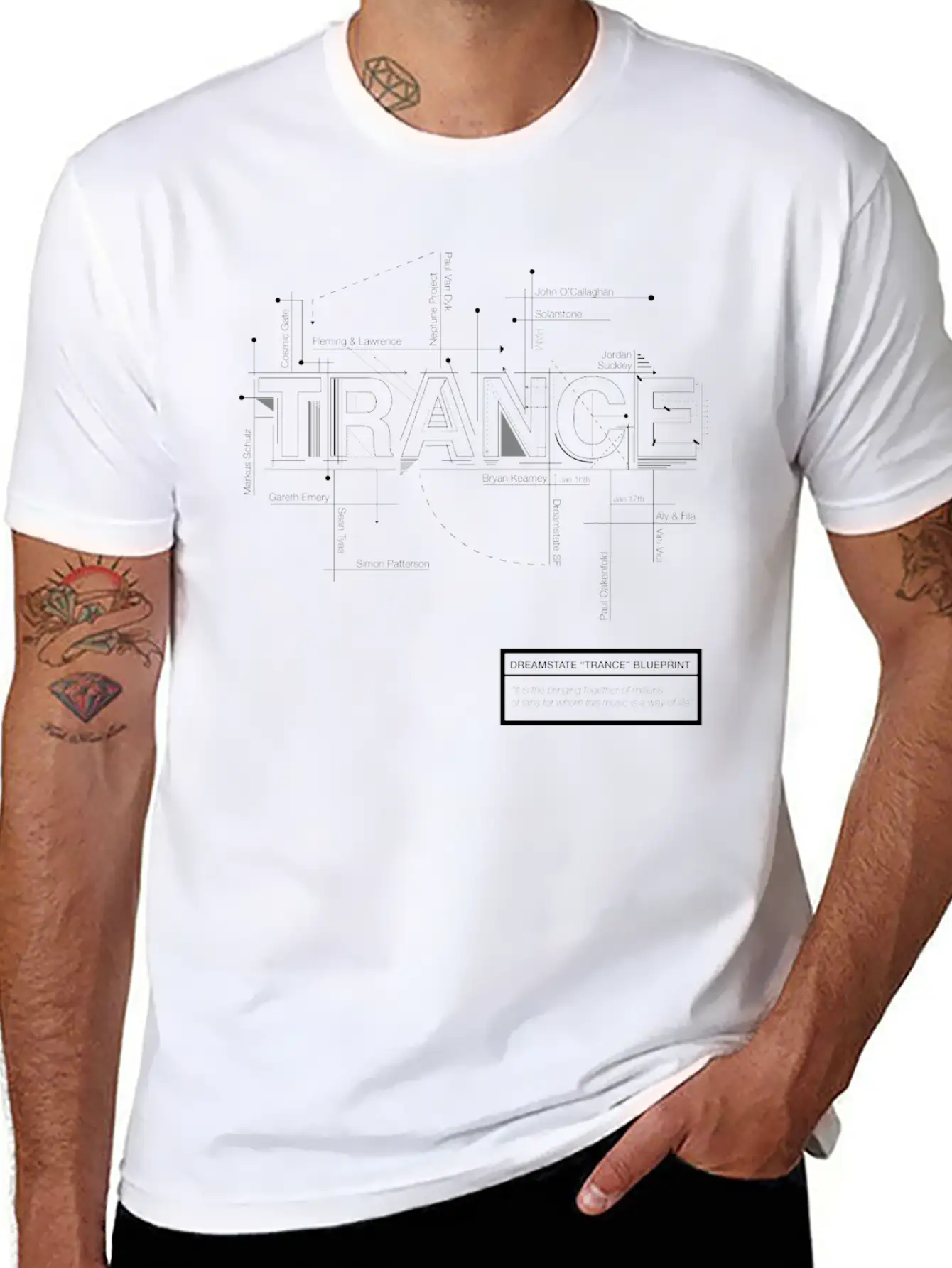 2016 Dreamstate SF TRANCE - White Print Relaxed Everyday Tee – Lightweight And Durable Cotton