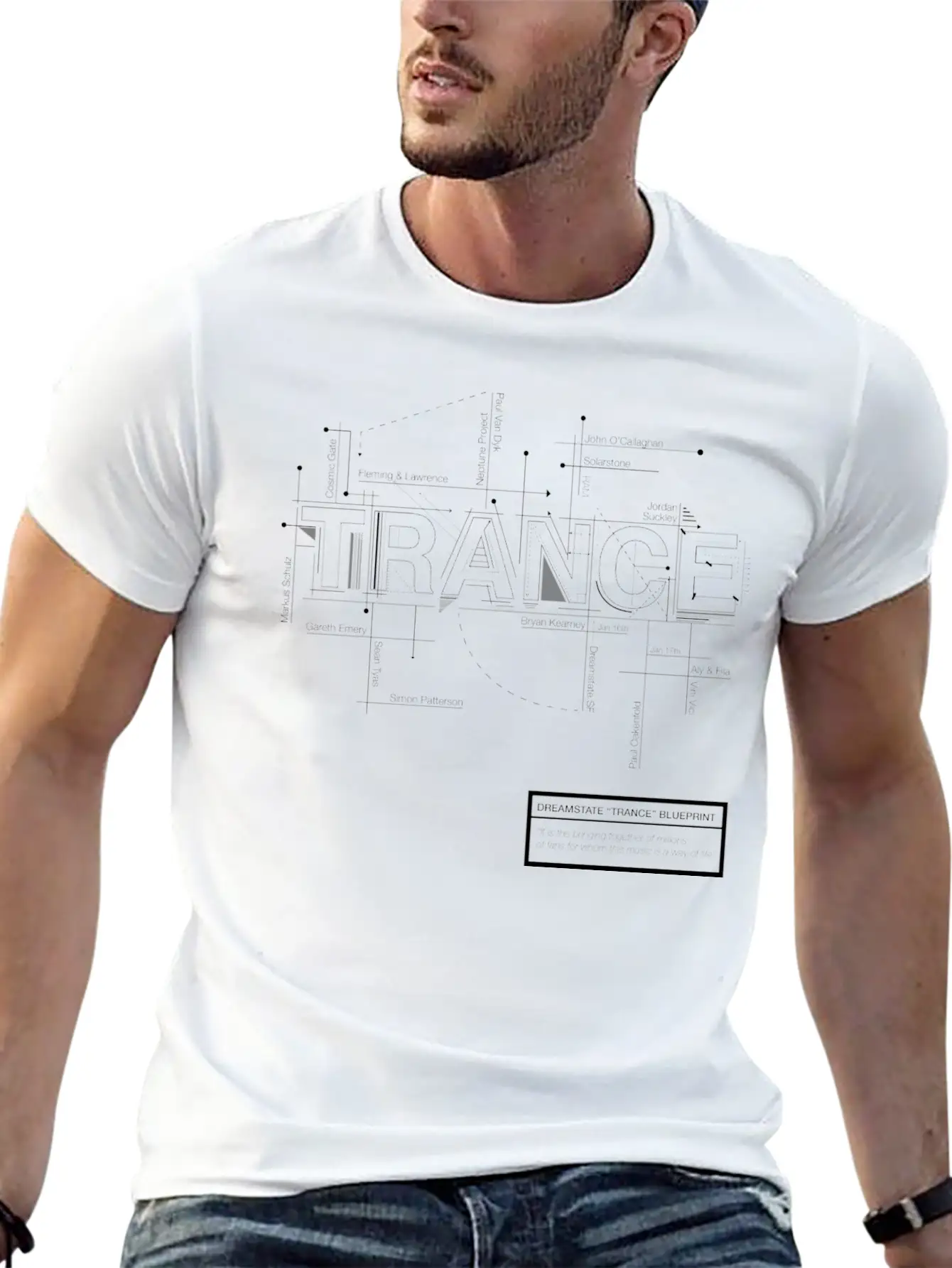 2016 Dreamstate SF TRANCE - White Print Relaxed Everyday Tee – Lightweight And Durable Cotton