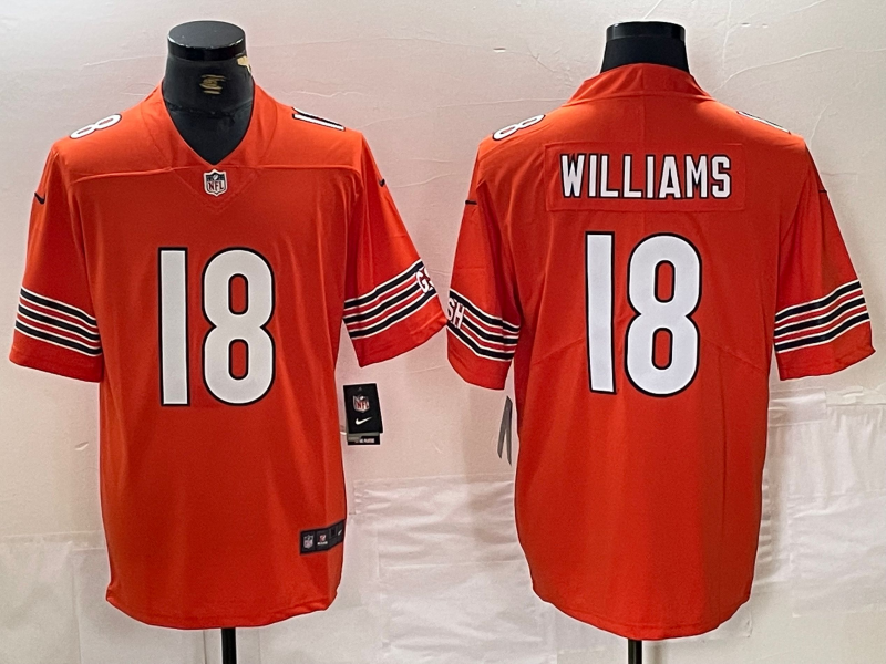 Men's Chicago Bears Caleb Williams #18 Orange Alternate 2024 NFL Draft Game Jersey2