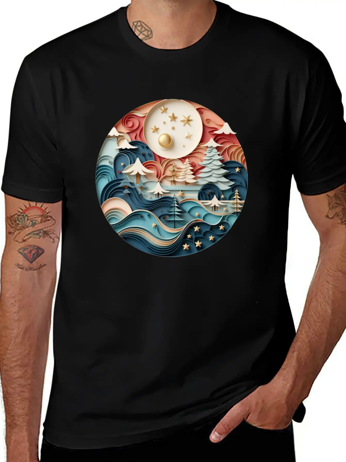3D Christmas Sticker Circle Soft Cotton Short Sleeve Tee – Unisex Wardrobe Staple