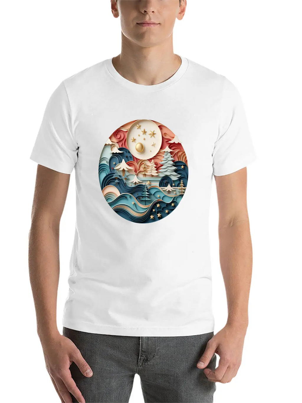 3D Christmas Sticker Circle Soft Cotton Short Sleeve Tee – Unisex Wardrobe Staple