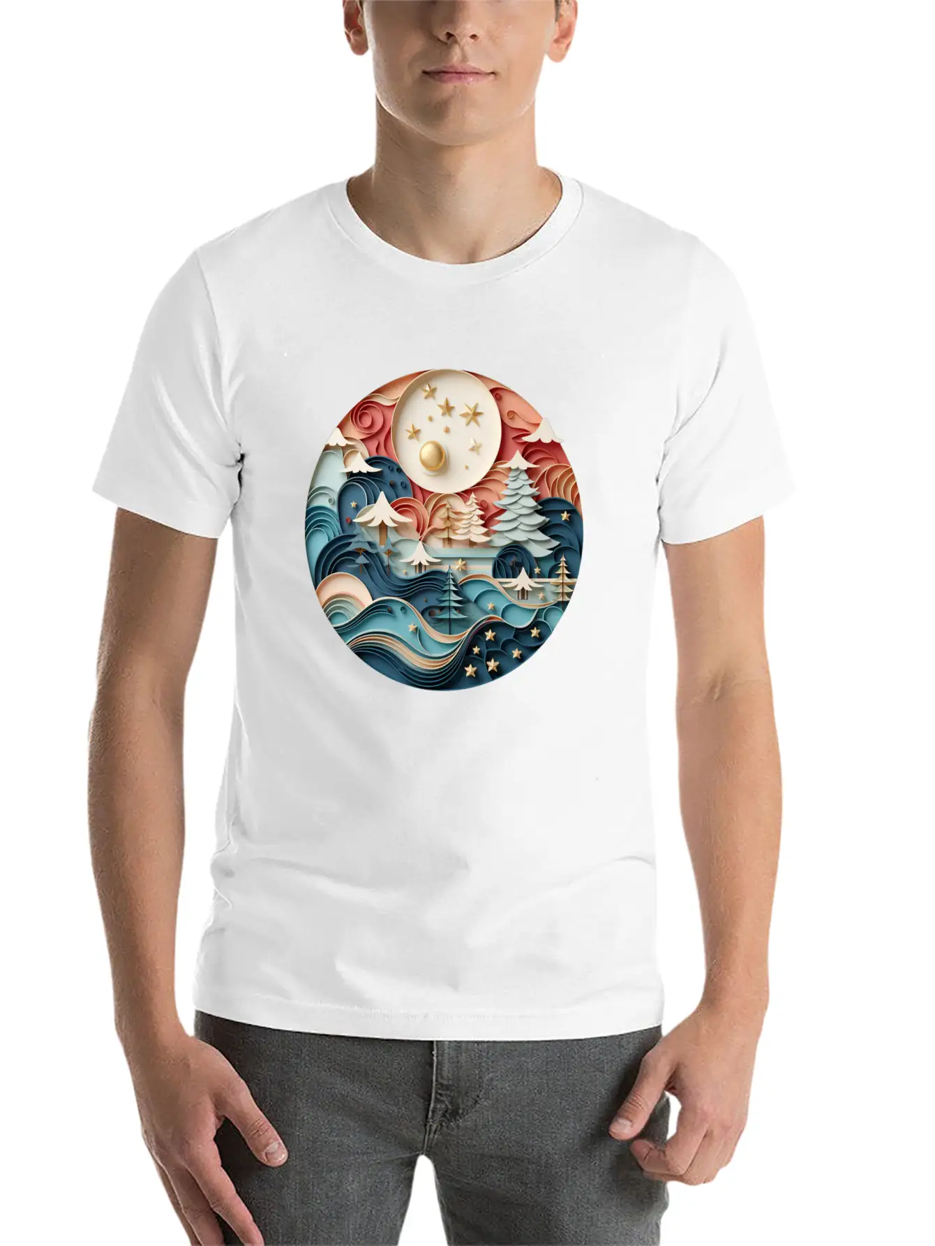 3D Christmas Sticker Circle Soft Cotton Short Sleeve Tee – Unisex Wardrobe Staple