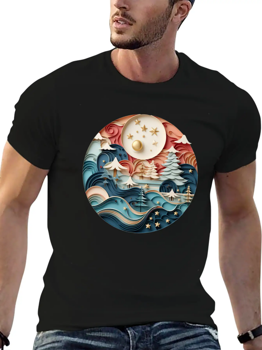 3D Christmas Sticker Circle Soft Cotton Short Sleeve Tee – Unisex Wardrobe Staple