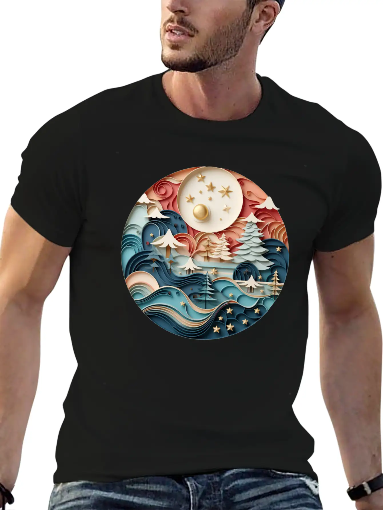 3D Christmas Sticker Circle Soft Cotton Short Sleeve Tee – Unisex Wardrobe Staple