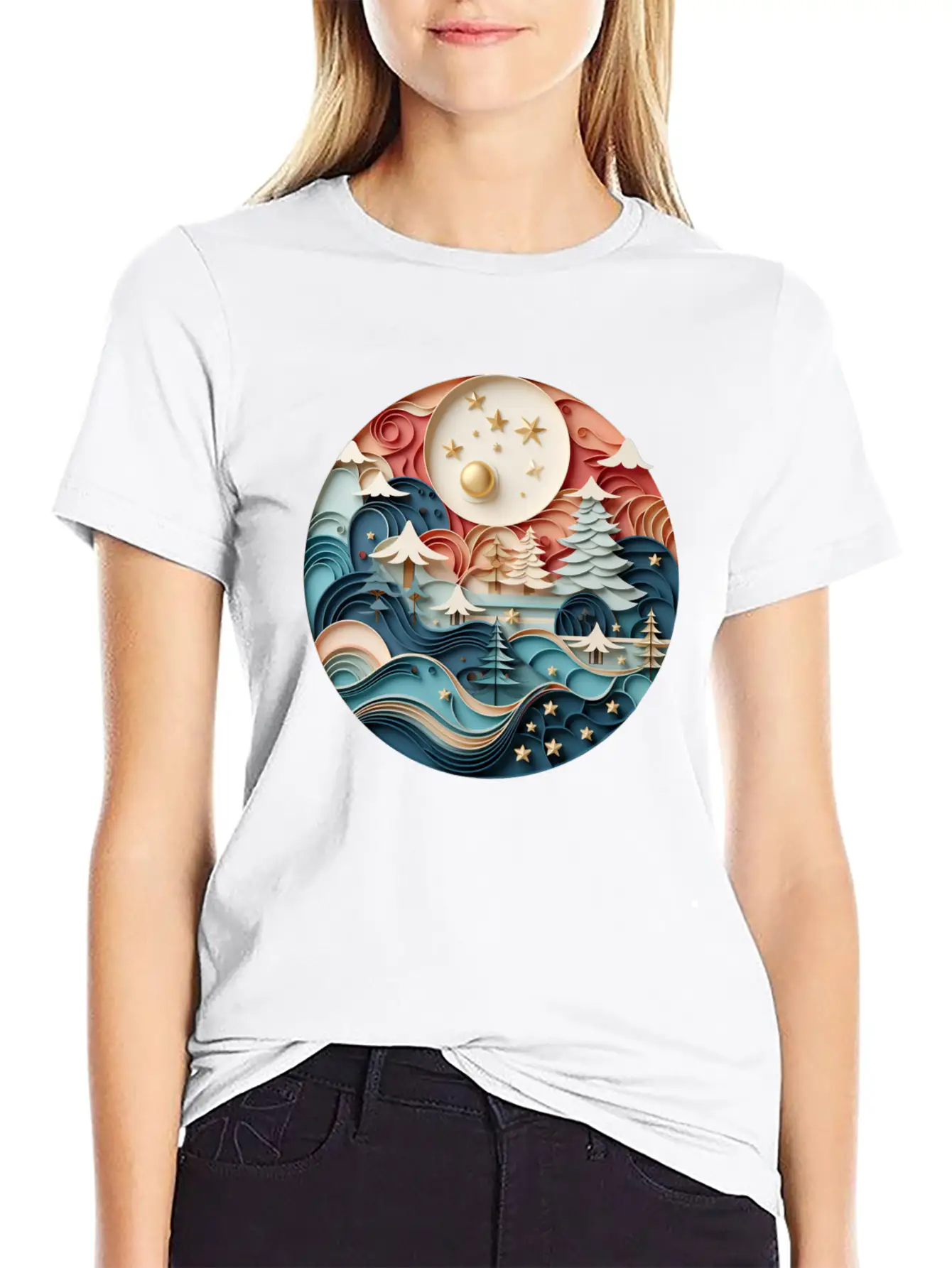 3D Christmas Sticker Circle Soft Cotton Short Sleeve Tee – Unisex Wardrobe Staple