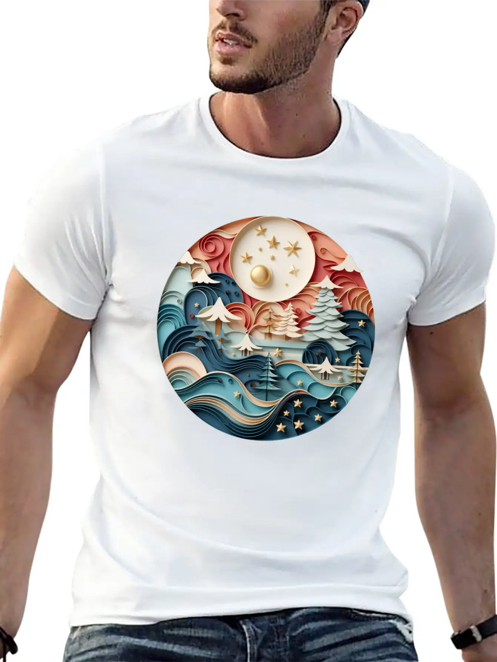3D Christmas Sticker Circle Soft Cotton Short Sleeve Tee – Unisex Wardrobe Staple