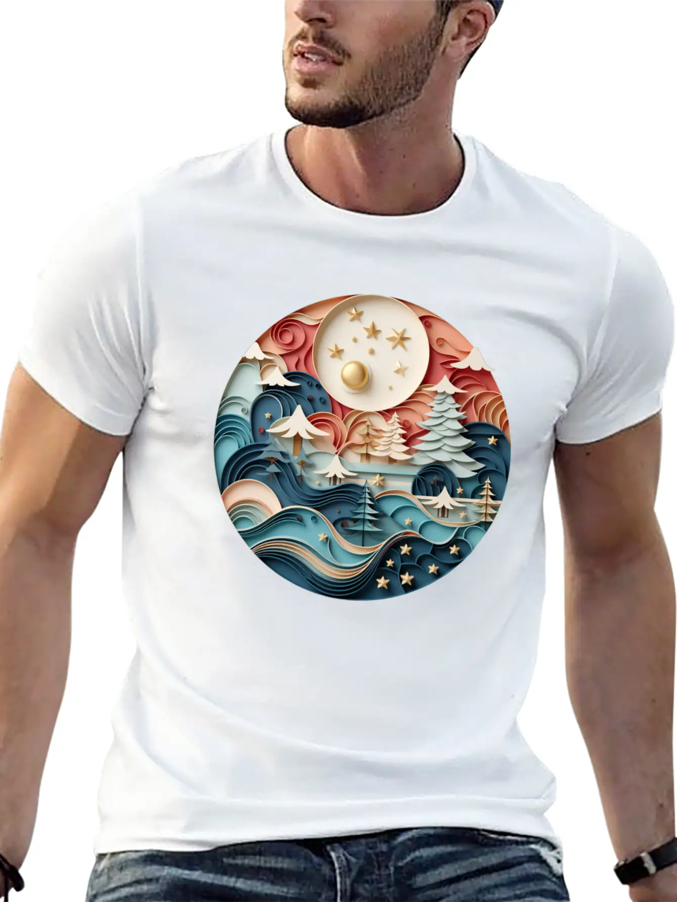 3D Christmas Sticker Circle Soft Cotton Short Sleeve Tee – Unisex Wardrobe Staple