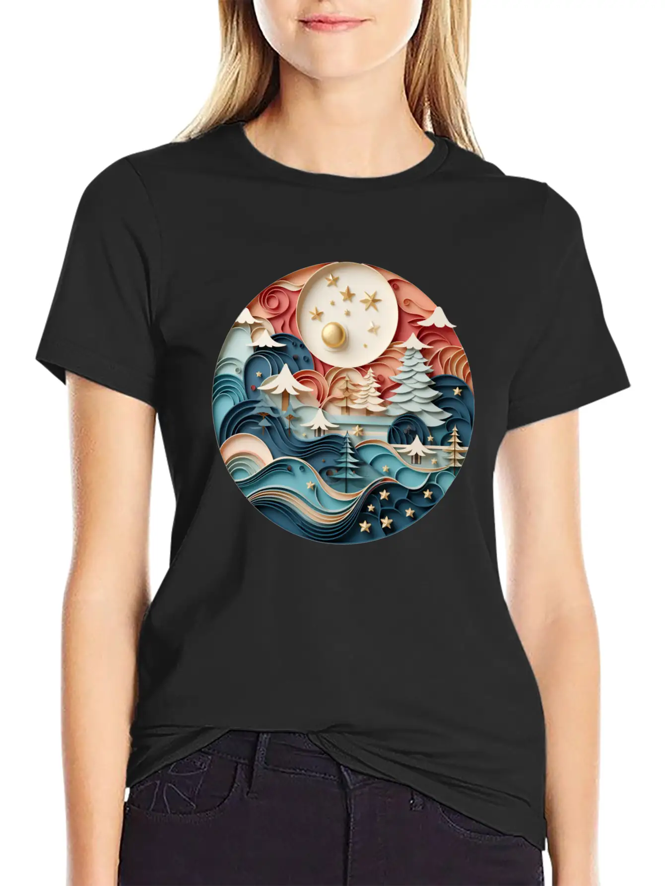3D Christmas Sticker Circle Soft Cotton Short Sleeve Tee – Unisex Wardrobe Staple