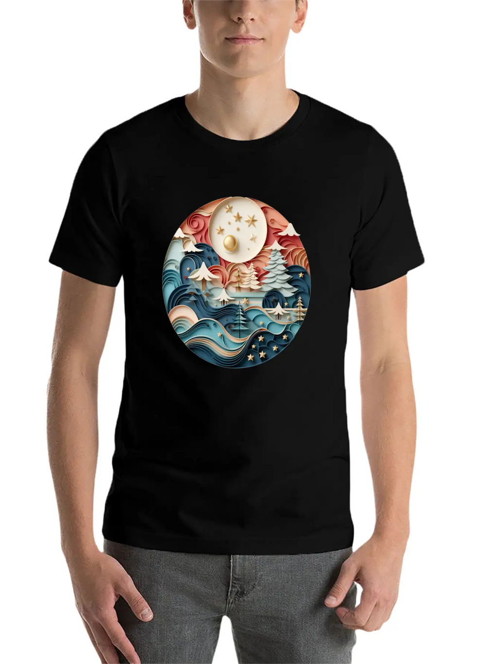 3D Christmas Sticker Circle Soft Cotton Short Sleeve Tee – Unisex Wardrobe Staple