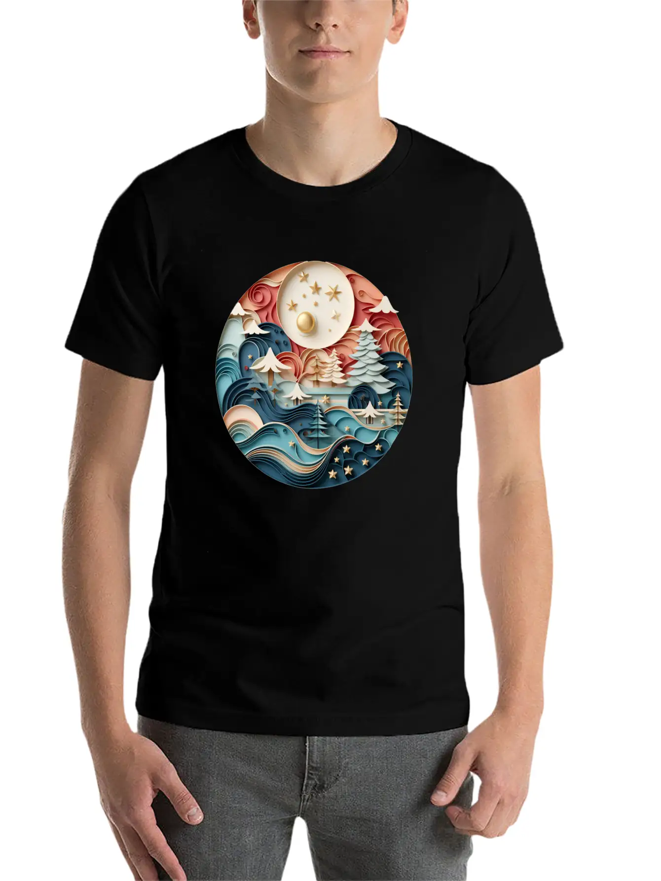 3D Christmas Sticker Circle Soft Cotton Short Sleeve Tee – Unisex Wardrobe Staple