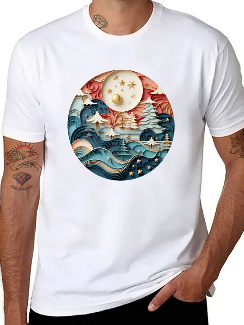 3D Christmas Sticker Circle Soft Cotton Short Sleeve Tee – Unisex Wardrobe Staple
