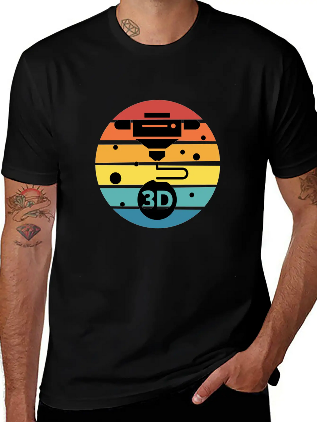 3D Print With Retro Style Sunset Classic Crew Neck Graphic Tee – Everyday Minimal Look
