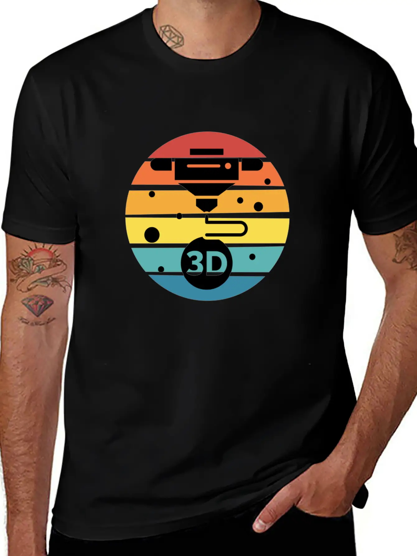 3D Print With Retro Style Sunset Classic Crew Neck Graphic Tee – Everyday Minimal Look