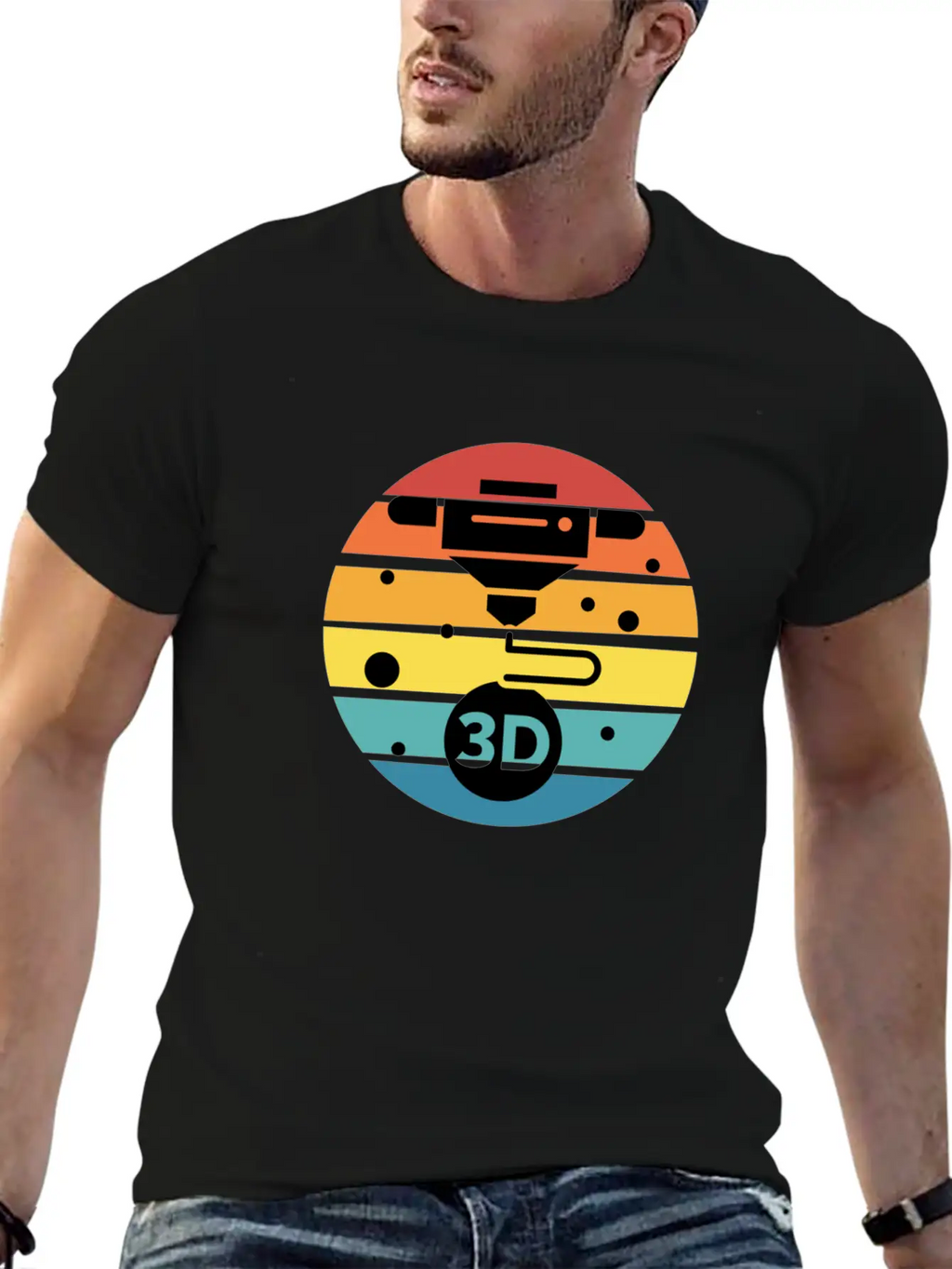3D Print With Retro Style Sunset Classic Crew Neck Graphic Tee – Everyday Minimal Look