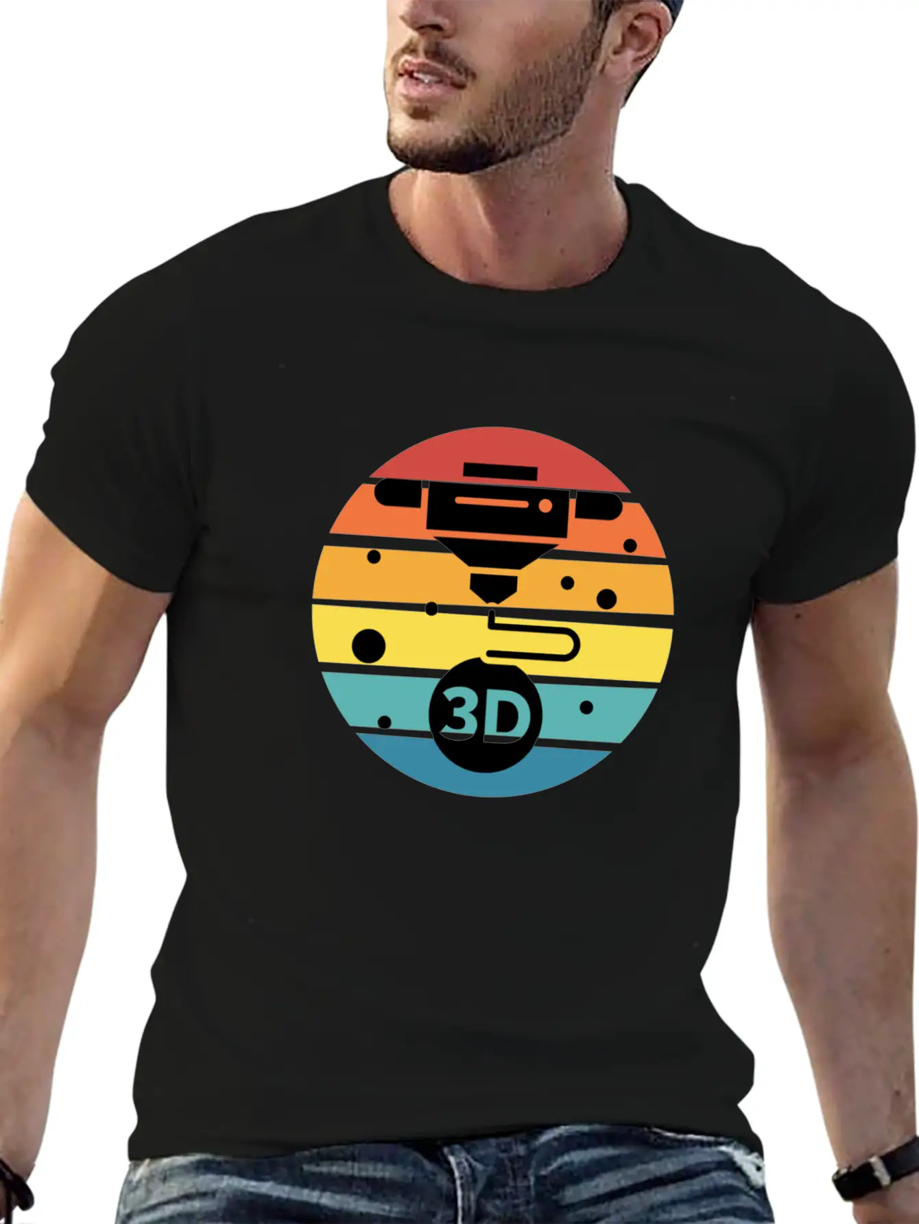 3D Print With Retro Style Sunset Classic Crew Neck Graphic Tee – Everyday Minimal Look