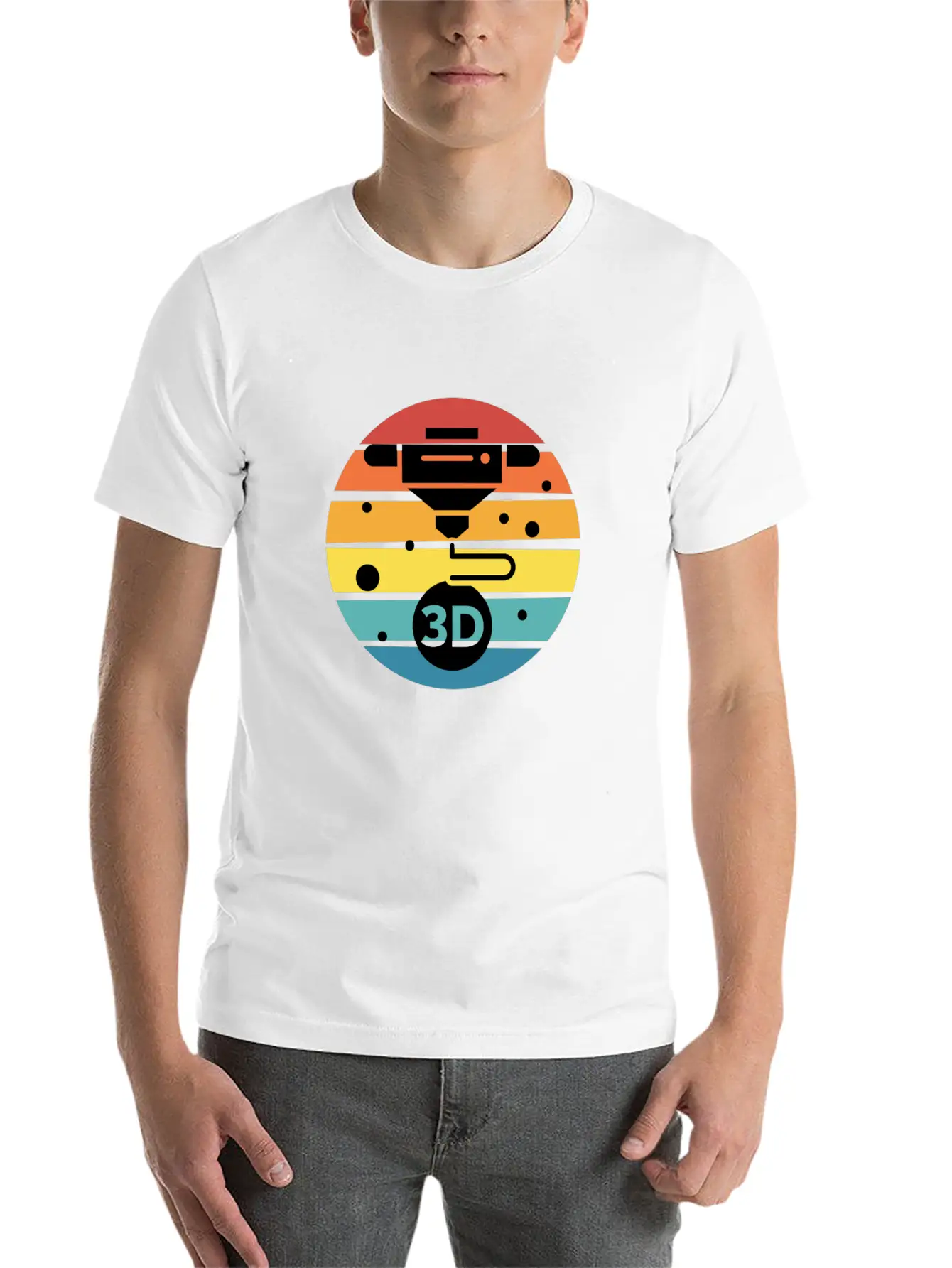 3D Print With Retro Style Sunset Classic Crew Neck Graphic Tee – Everyday Minimal Look