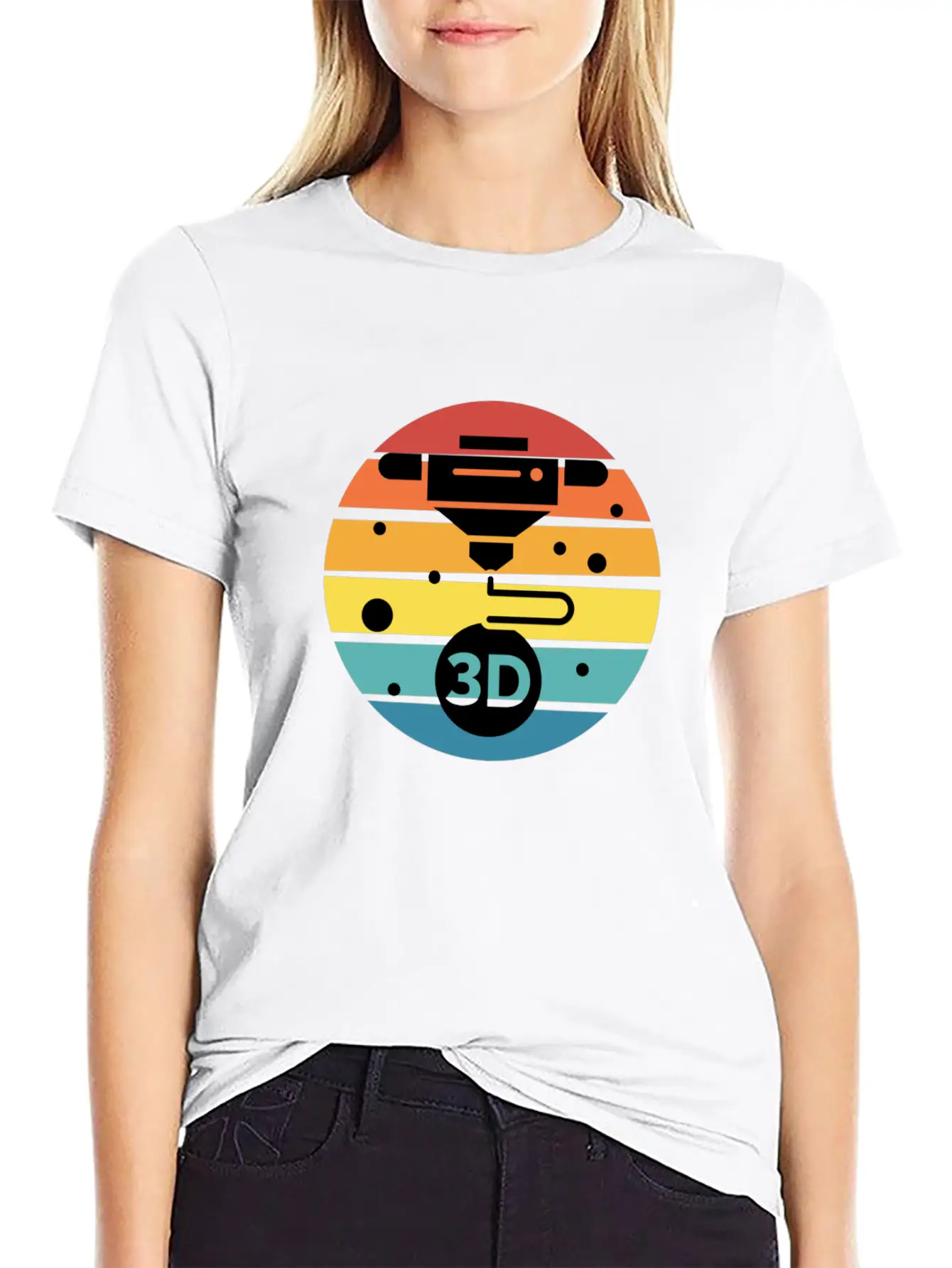 3D Print With Retro Style Sunset Classic Crew Neck Graphic Tee – Everyday Minimal Look