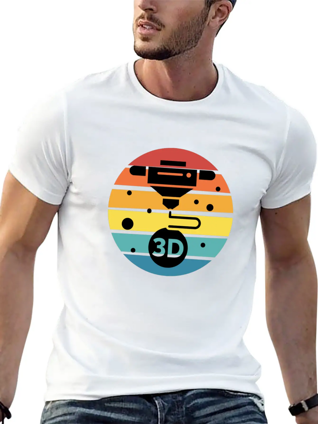 3D Print With Retro Style Sunset Classic Crew Neck Graphic Tee – Everyday Minimal Look