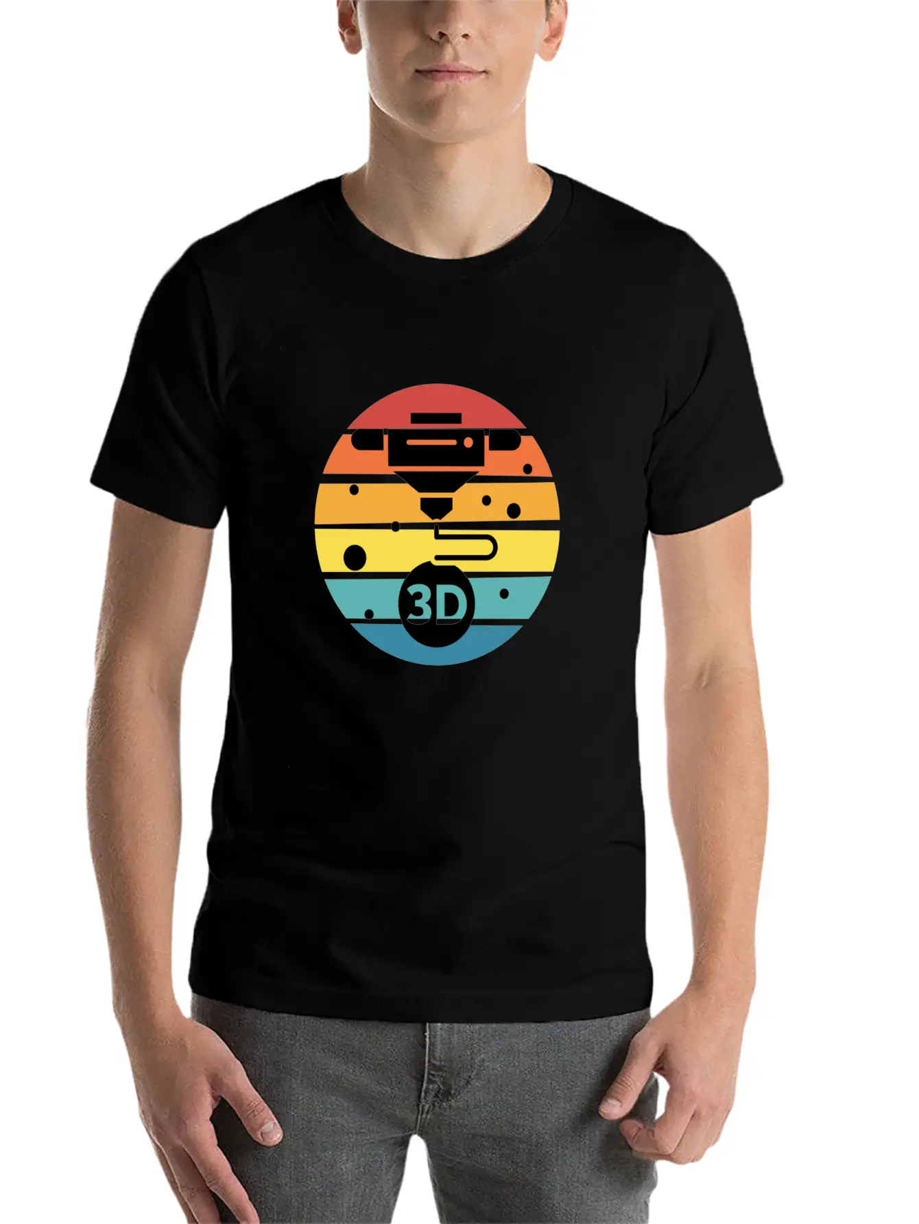 3D Print With Retro Style Sunset Classic Crew Neck Graphic Tee – Everyday Minimal Look